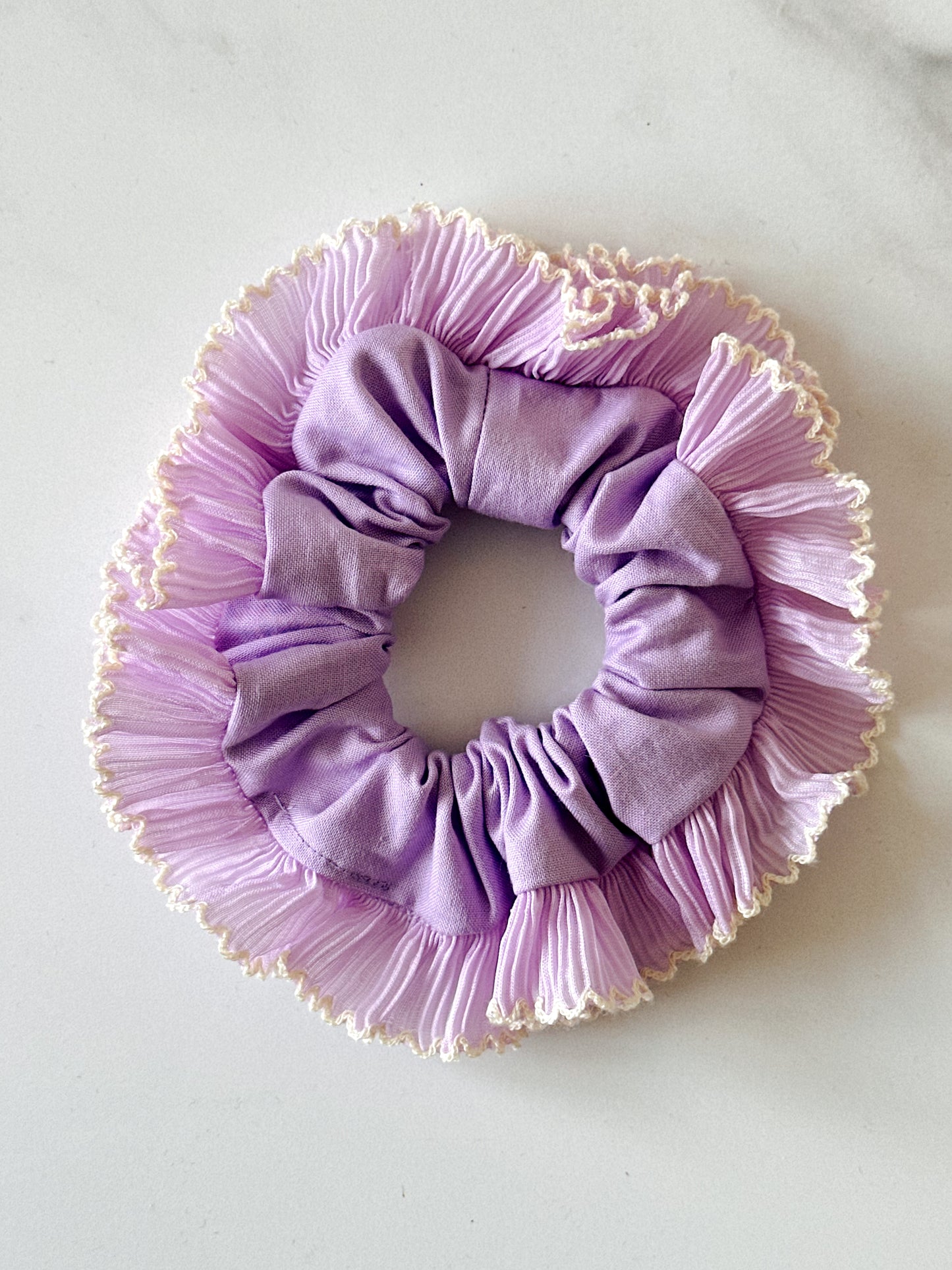 Smaller Purple Scrunchie with Purple and White Frill Trim