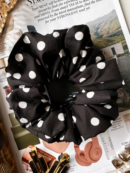 XL Black Polkadot Scrunchie