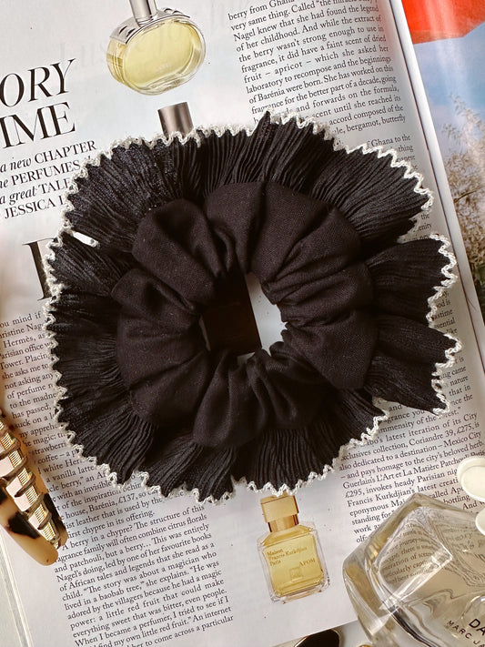 Smaller Oversized Black Scrunchie with Black Frill Trim
