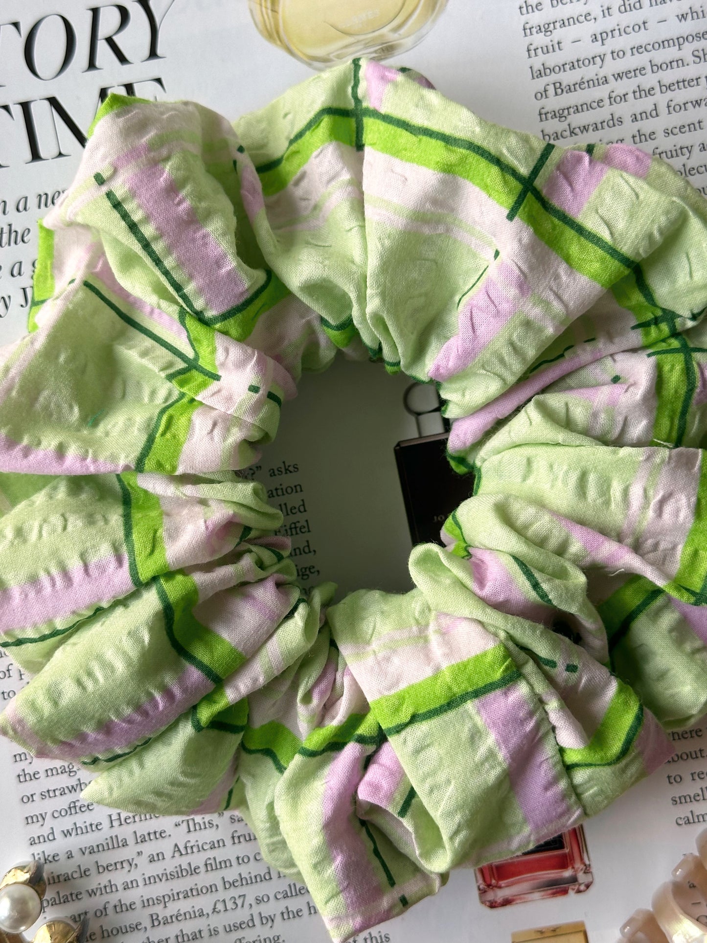 XL Light Green and Pink Check Scrunchie