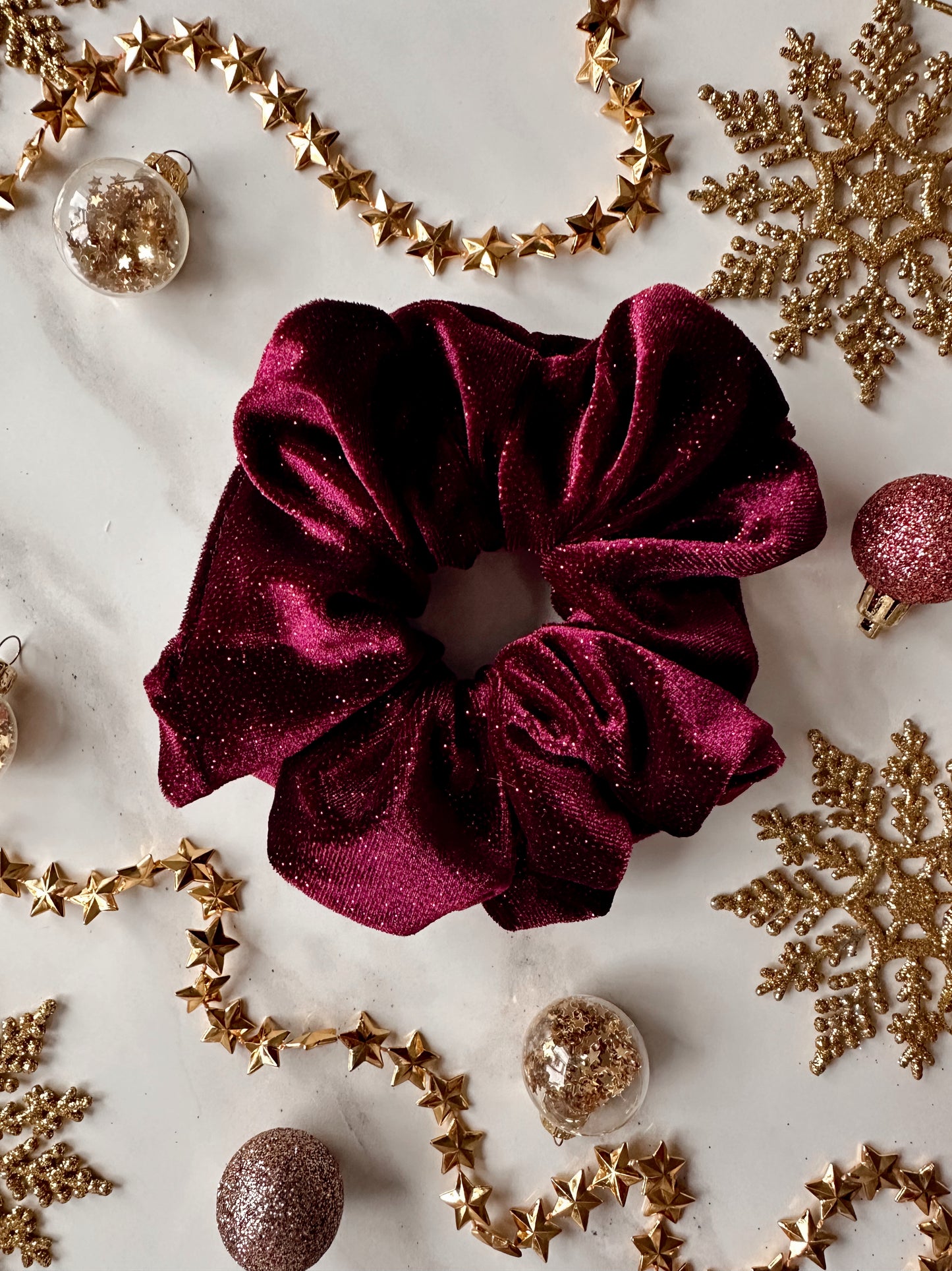 Glittery Velvet Burgundy Scrunchie