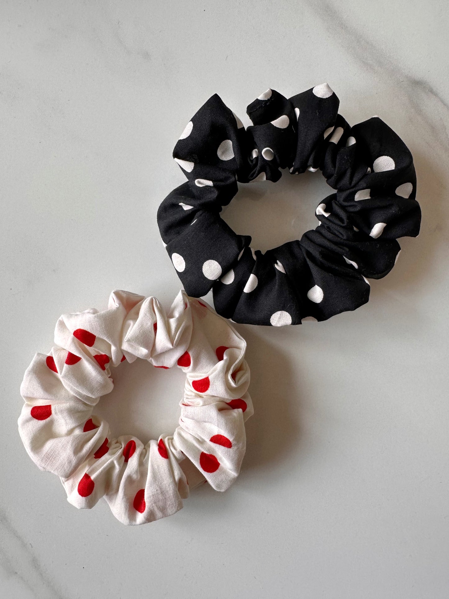 White and Red Polkadot Scrunchie