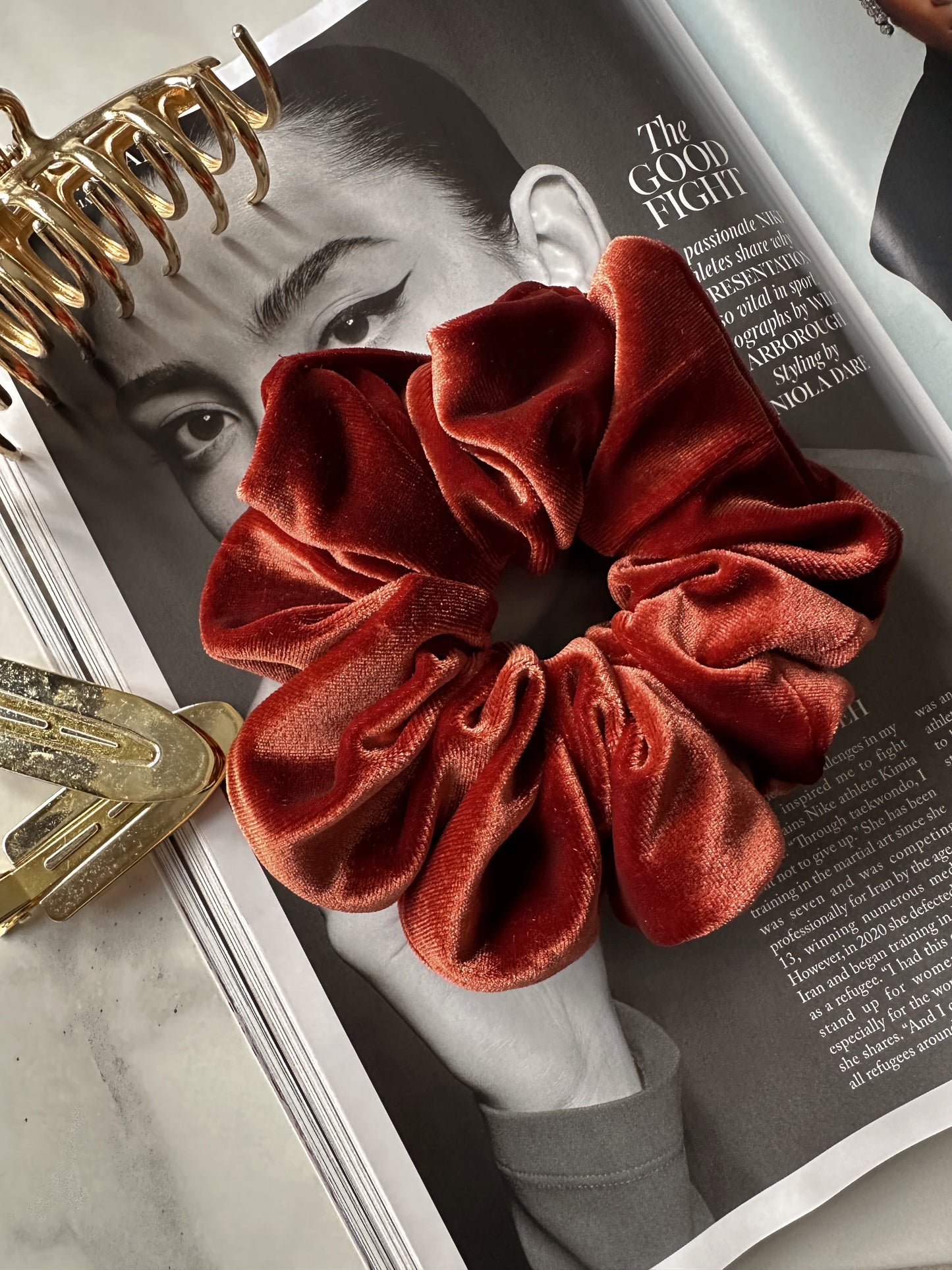 Oversized Rust Orange Velvet Scrunchie