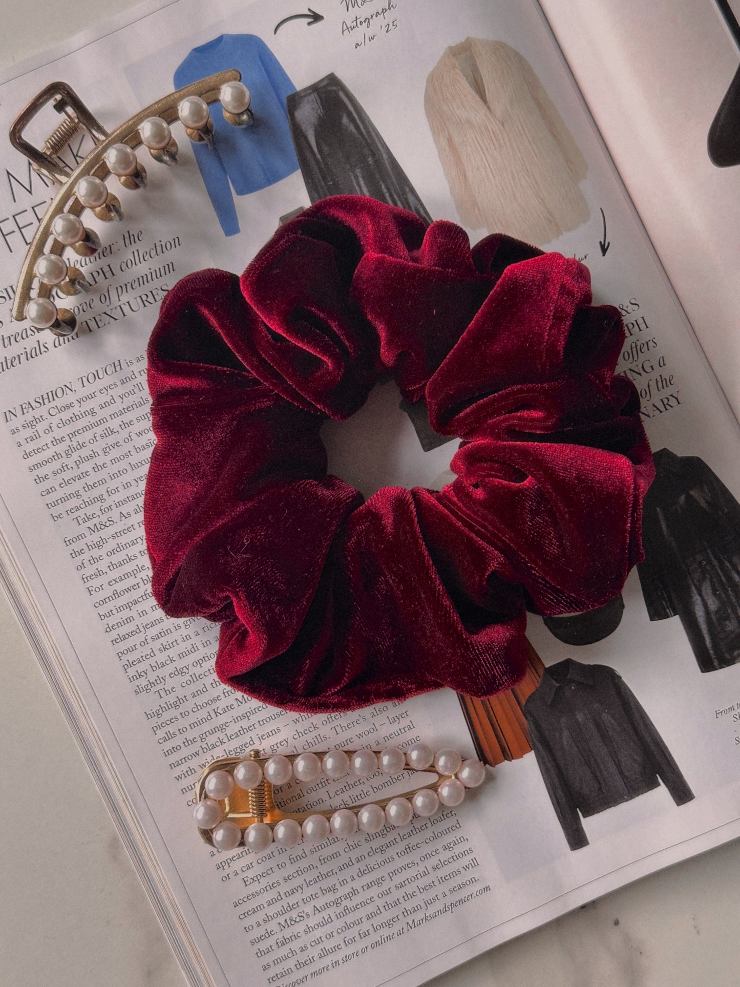 Oversized Burgundy Velvet Scrunchie