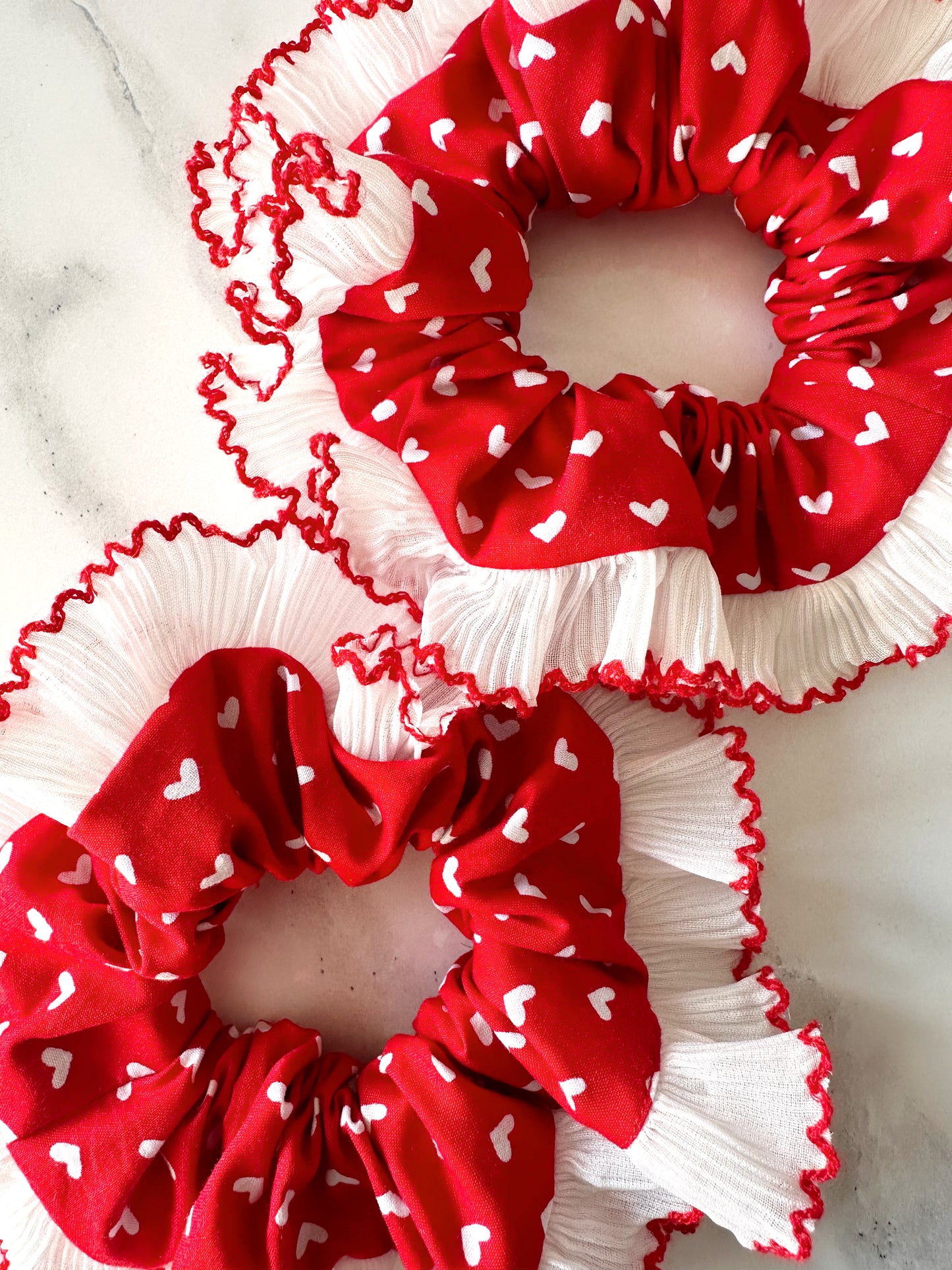 XL Valentines Scrunchie with White and Red Frill Trim