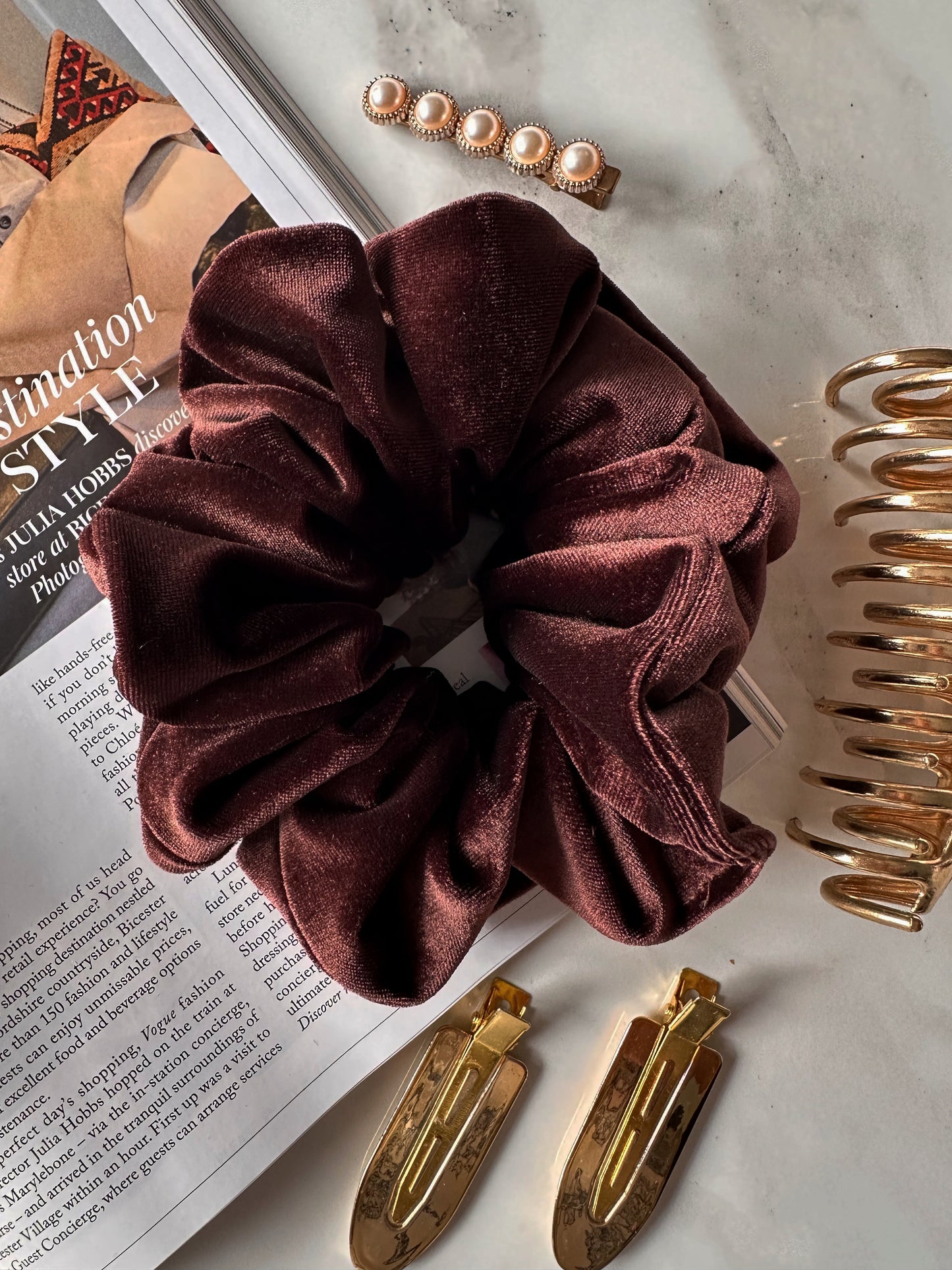 Oversized Brown Velvet Scrunchie