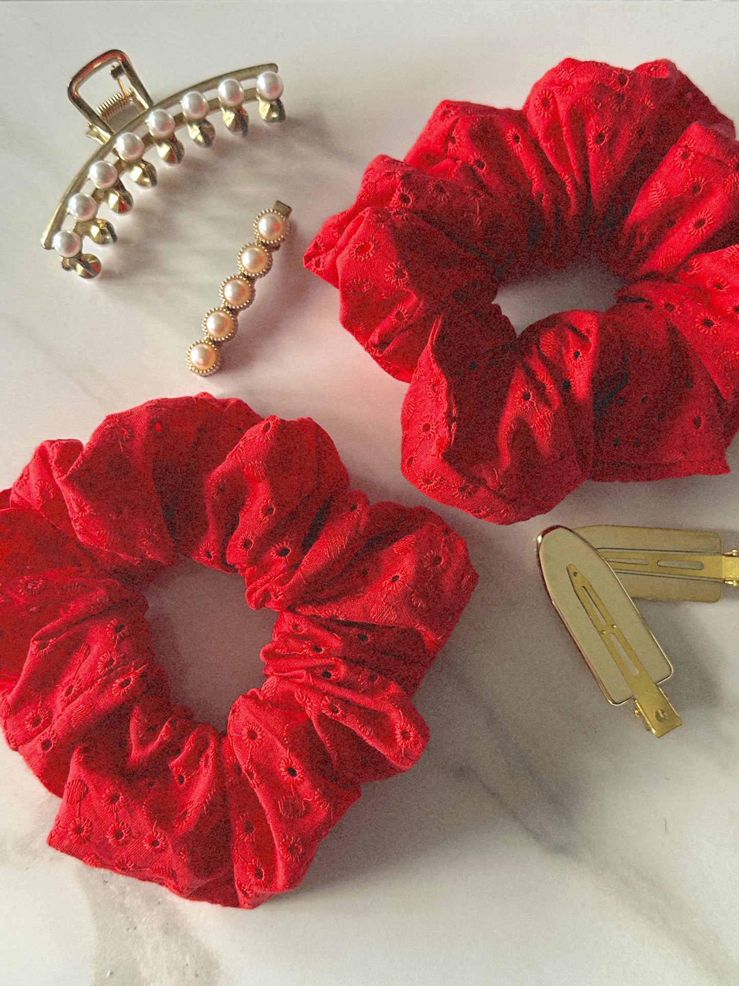 Handmade Red Embroidered Scrunchie
