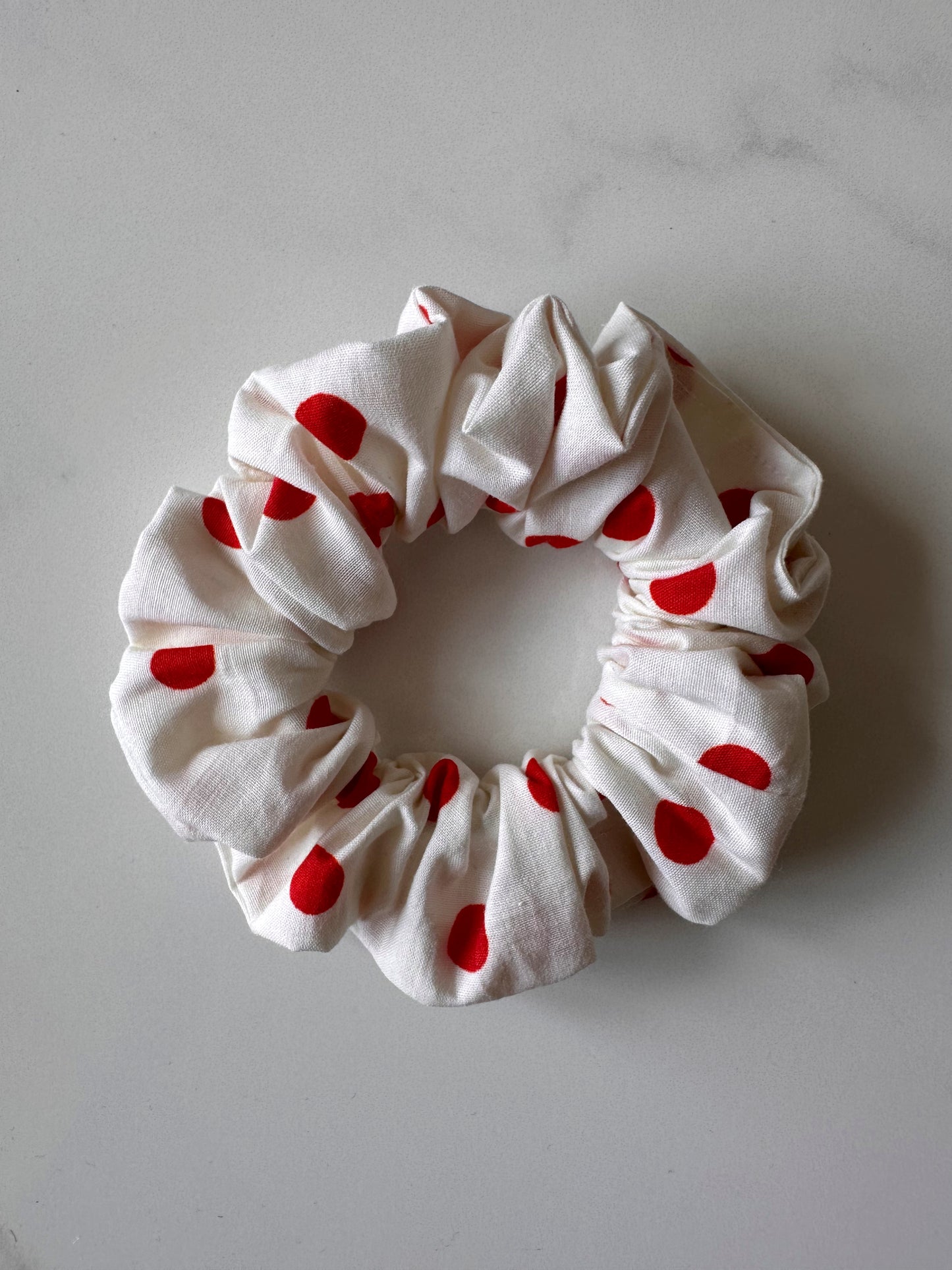 White and Red Polkadot Scrunchie