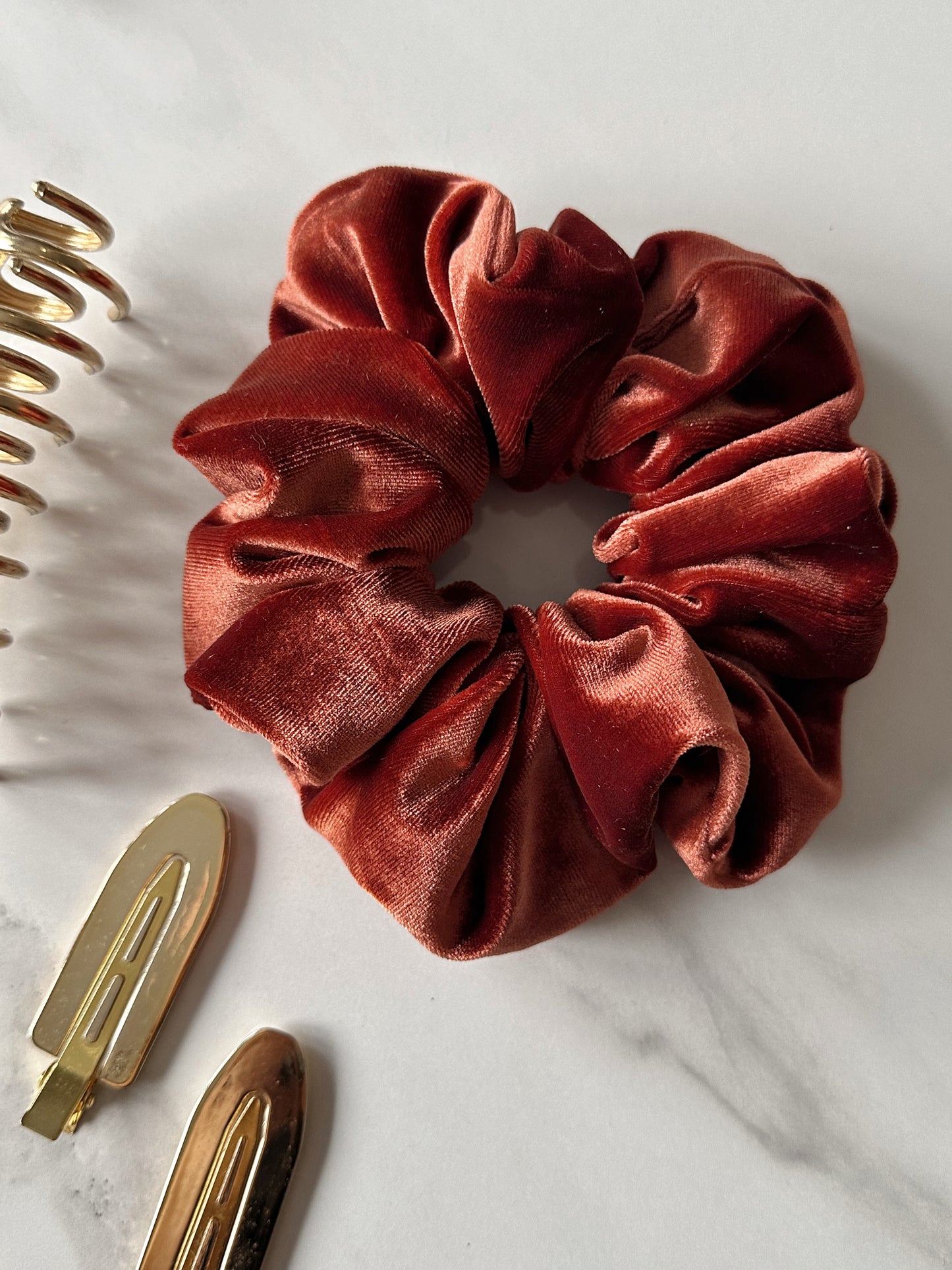 Oversized Rust Orange Velvet Scrunchie