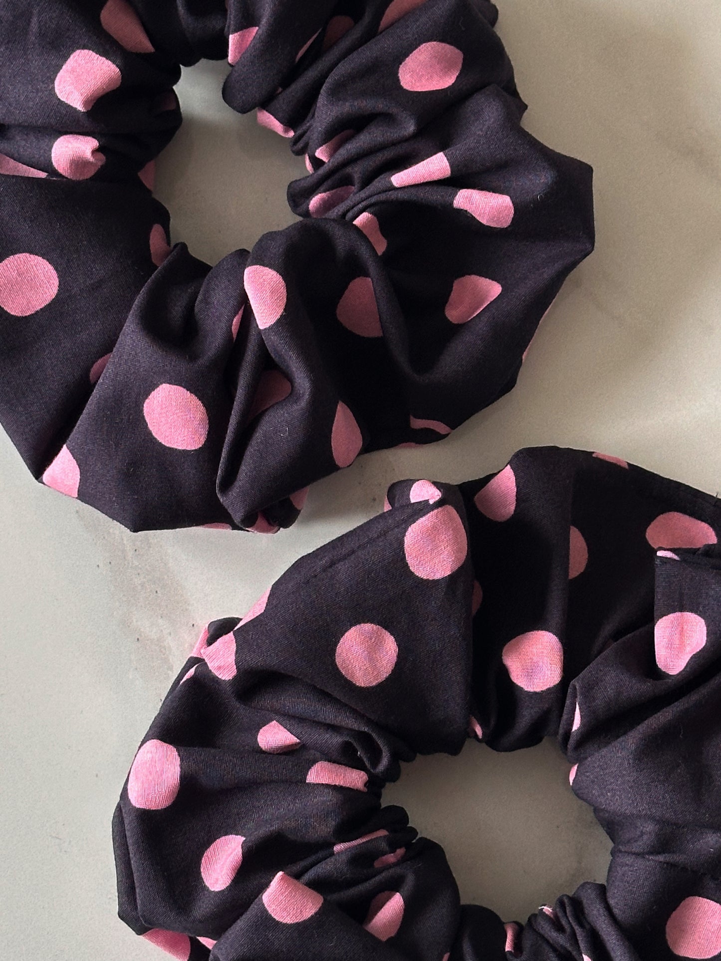 XL Navy and Pink Polkadot Scrunchie