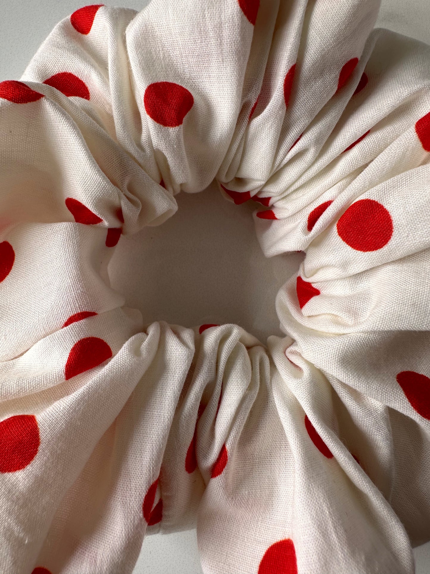 White and Red Polkadot Scrunchie