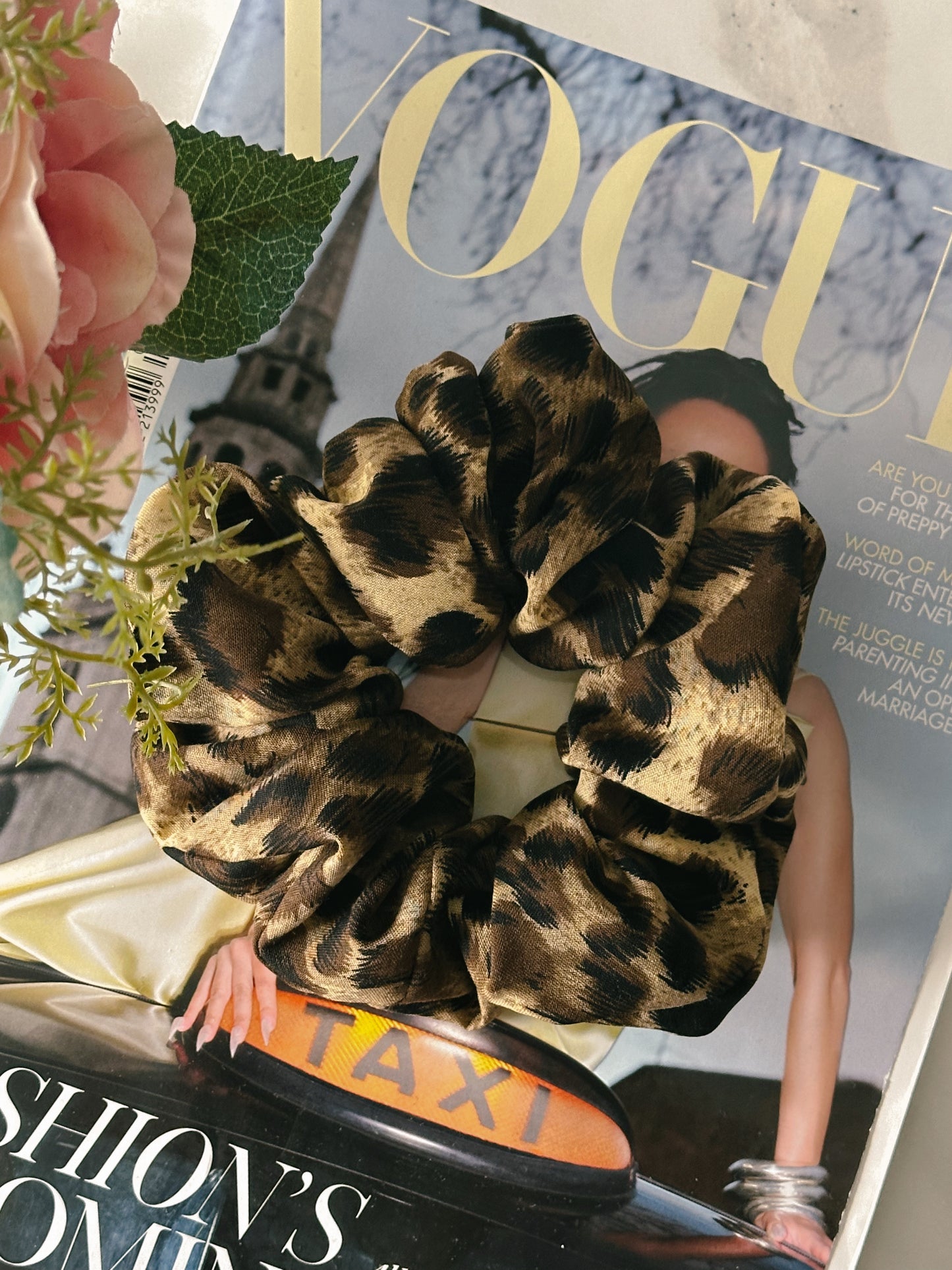 Handmade Oversized Leopard Print Scrunchie