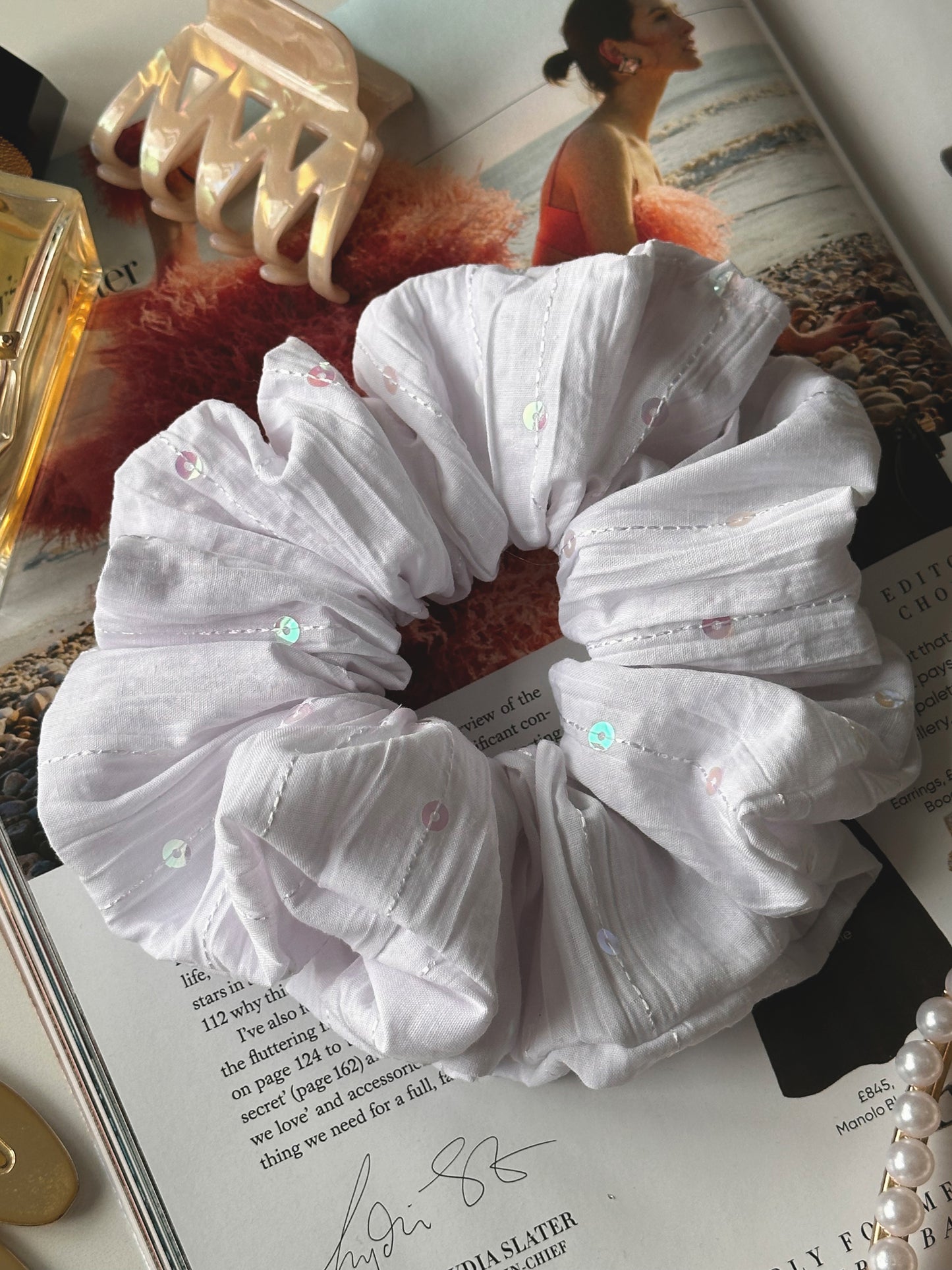 White Sequin Scrunchie