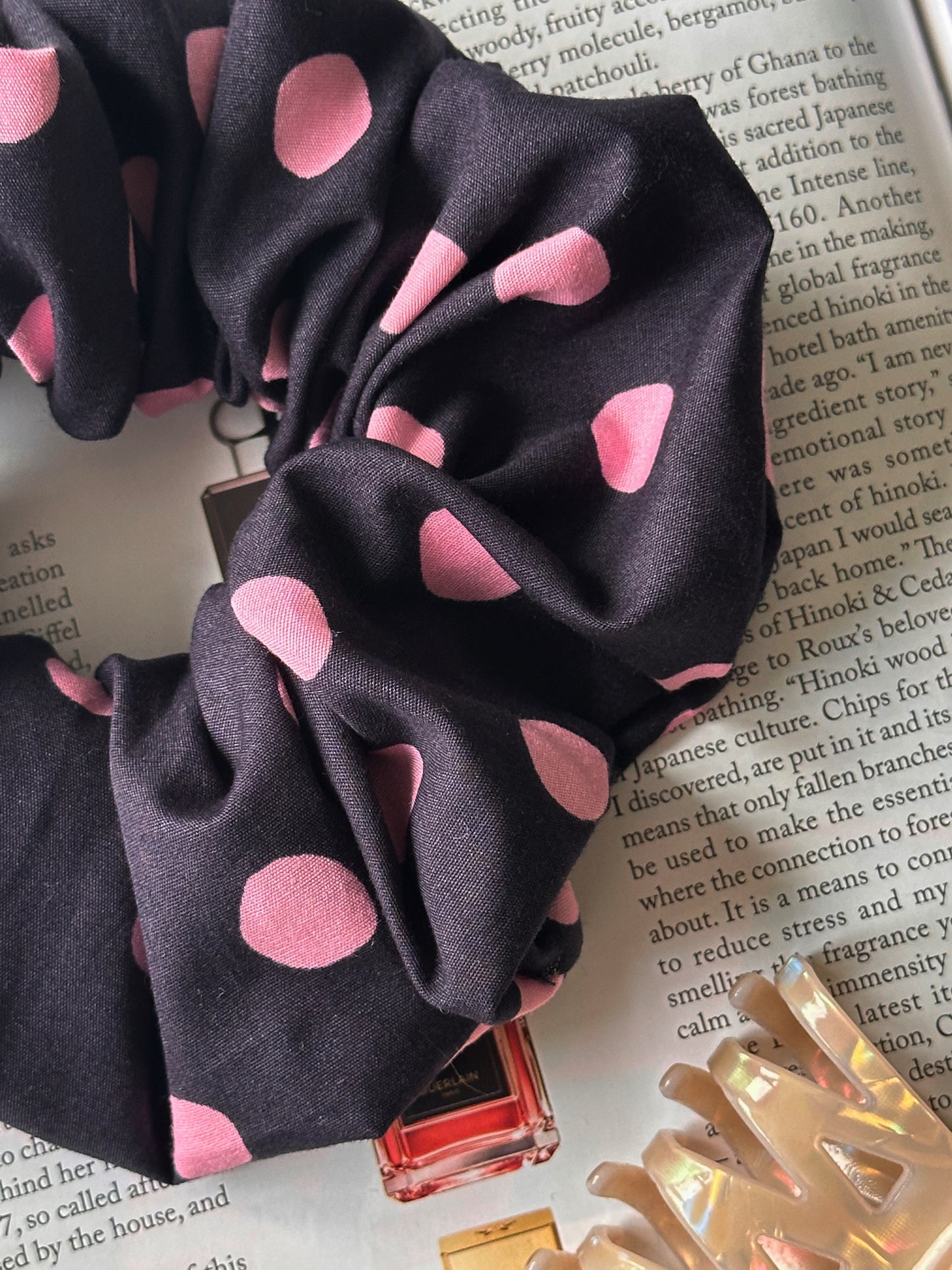 XL Navy and Pink Polkadot Scrunchie