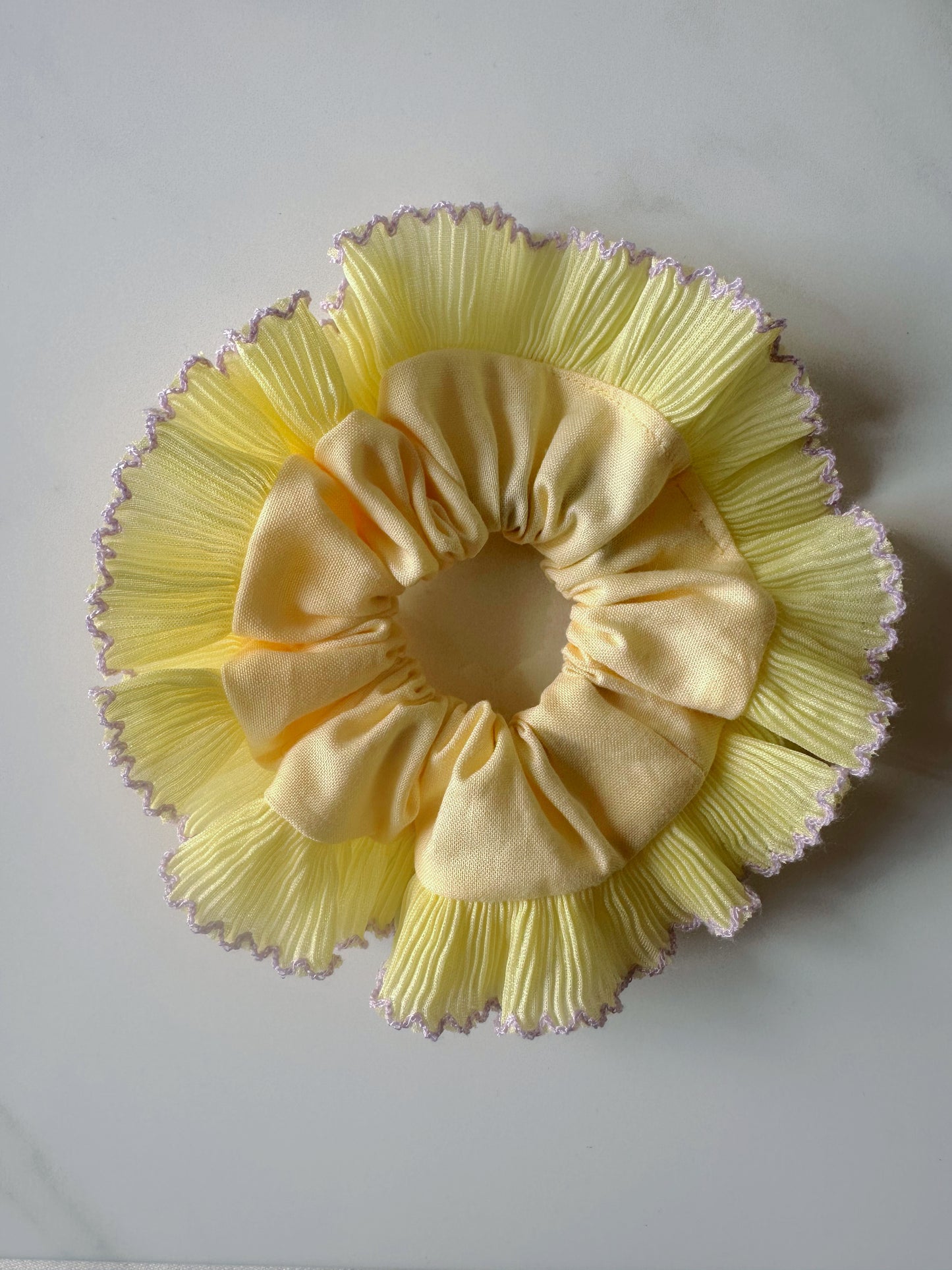 Mini Oversized Butter Yellow Scrunchie with Yellow Frill Trim