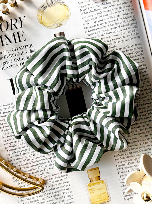 XL Dark Green Striped Scrunchie