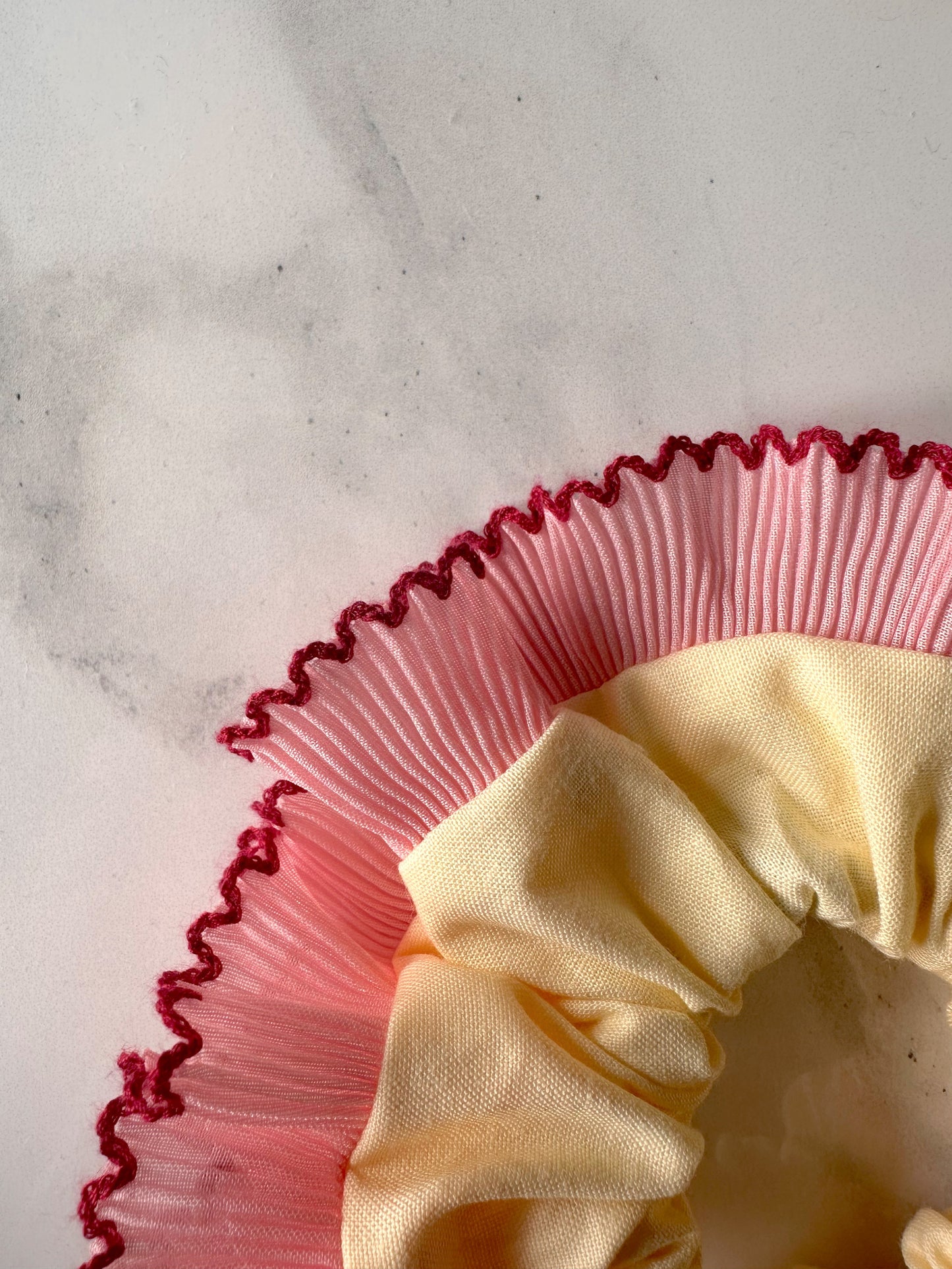 Handmade XL Butter Yellow and Pink Cotton Ruffle Scrunchie