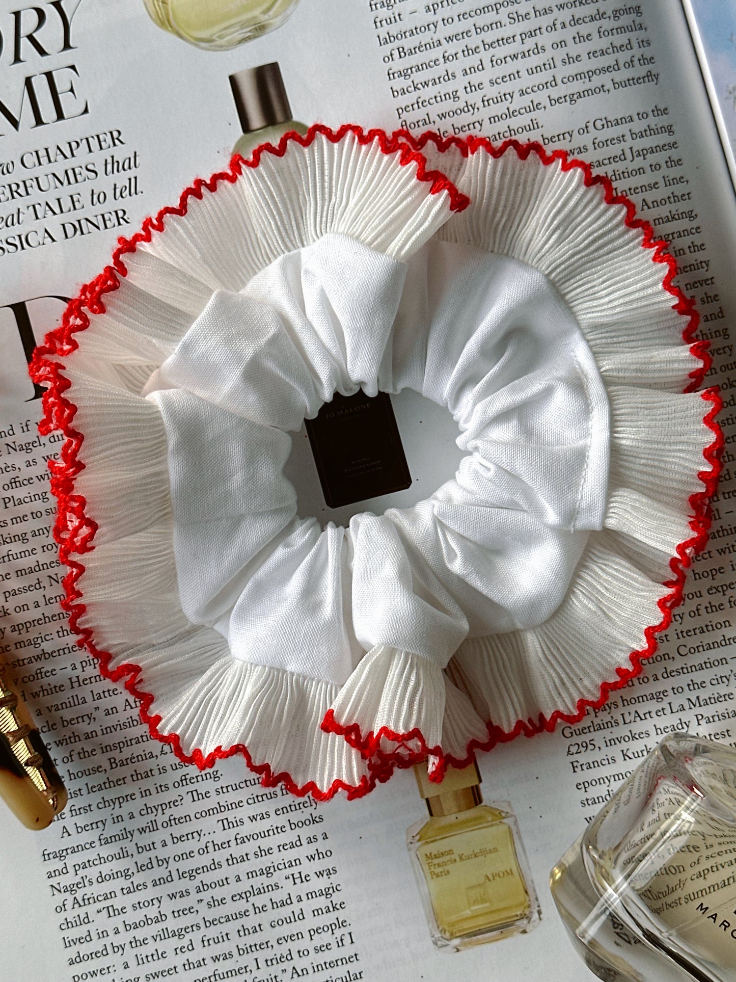Smaller Oversized White Scrunchie with a White Frill Trim