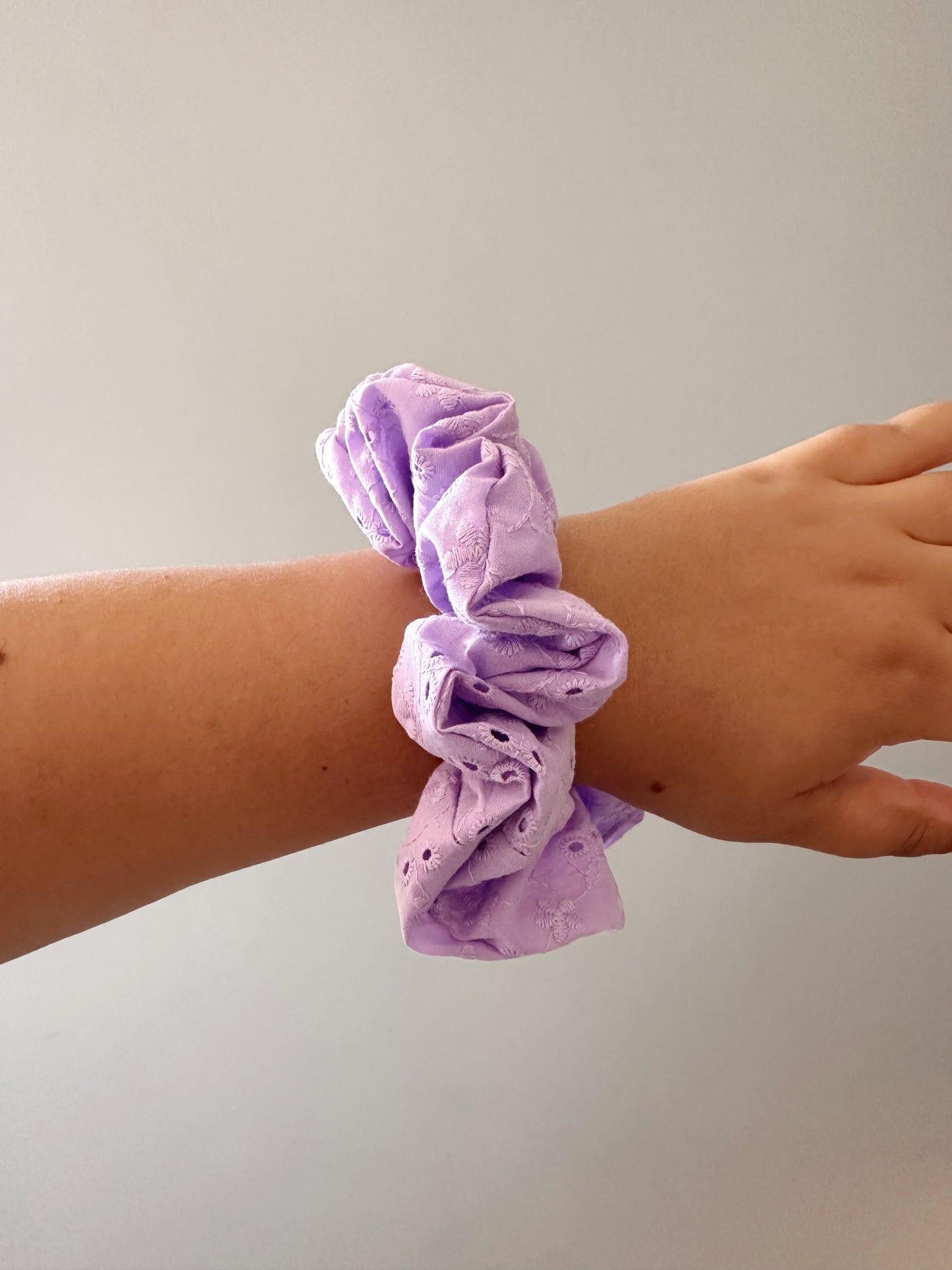 Lilac Broderie Anglaise Embroidered Scrunchie