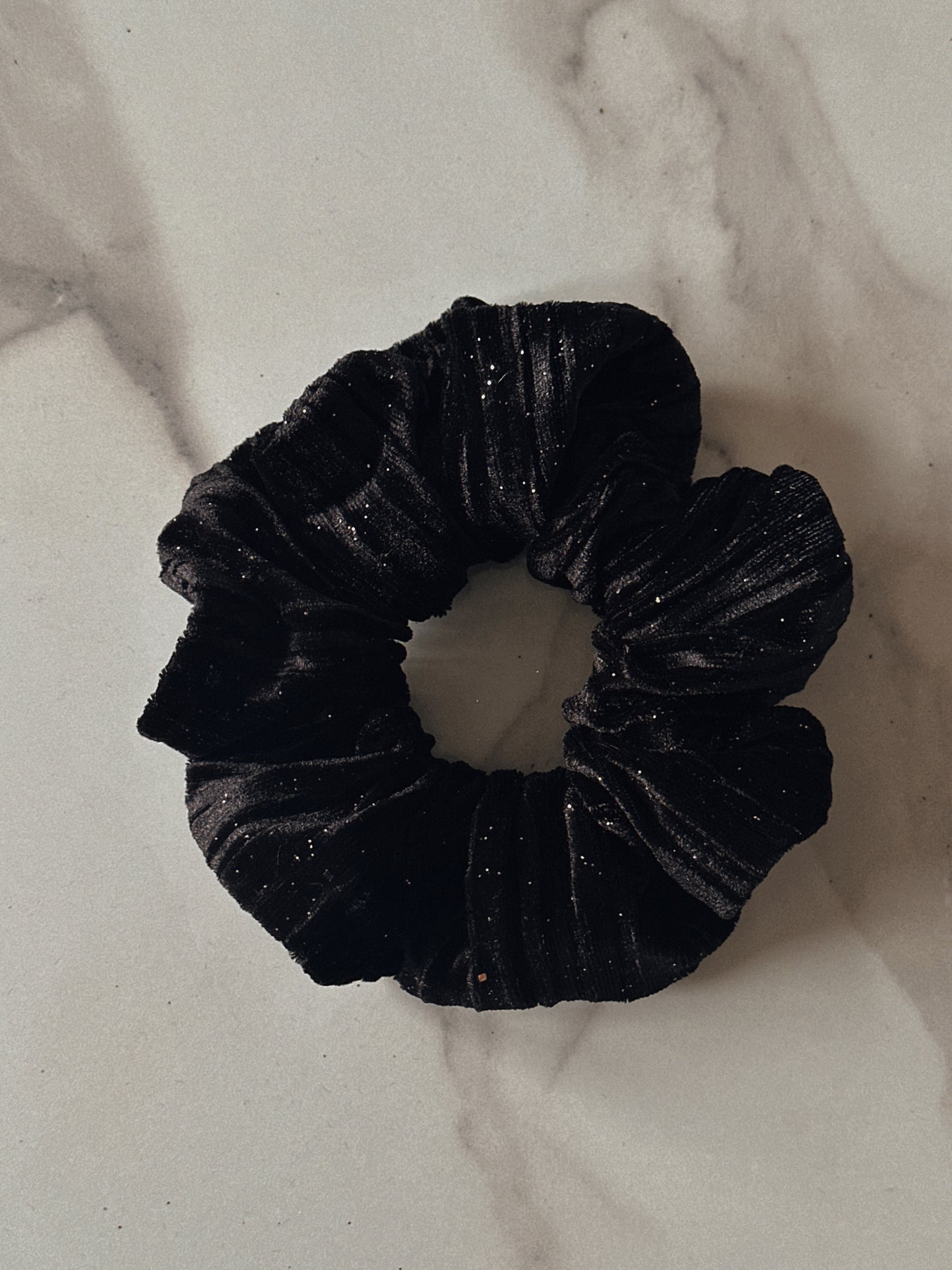 Black Ribbed Velvet & Gold Glitter Scrunchie
