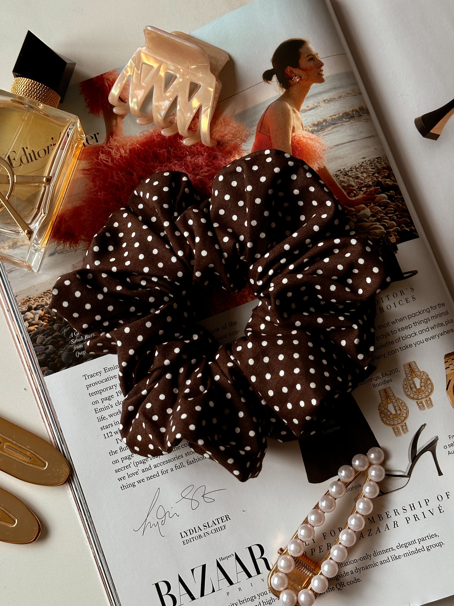 Chocolate Brown Polkadot & Brown Scrunchie Duo