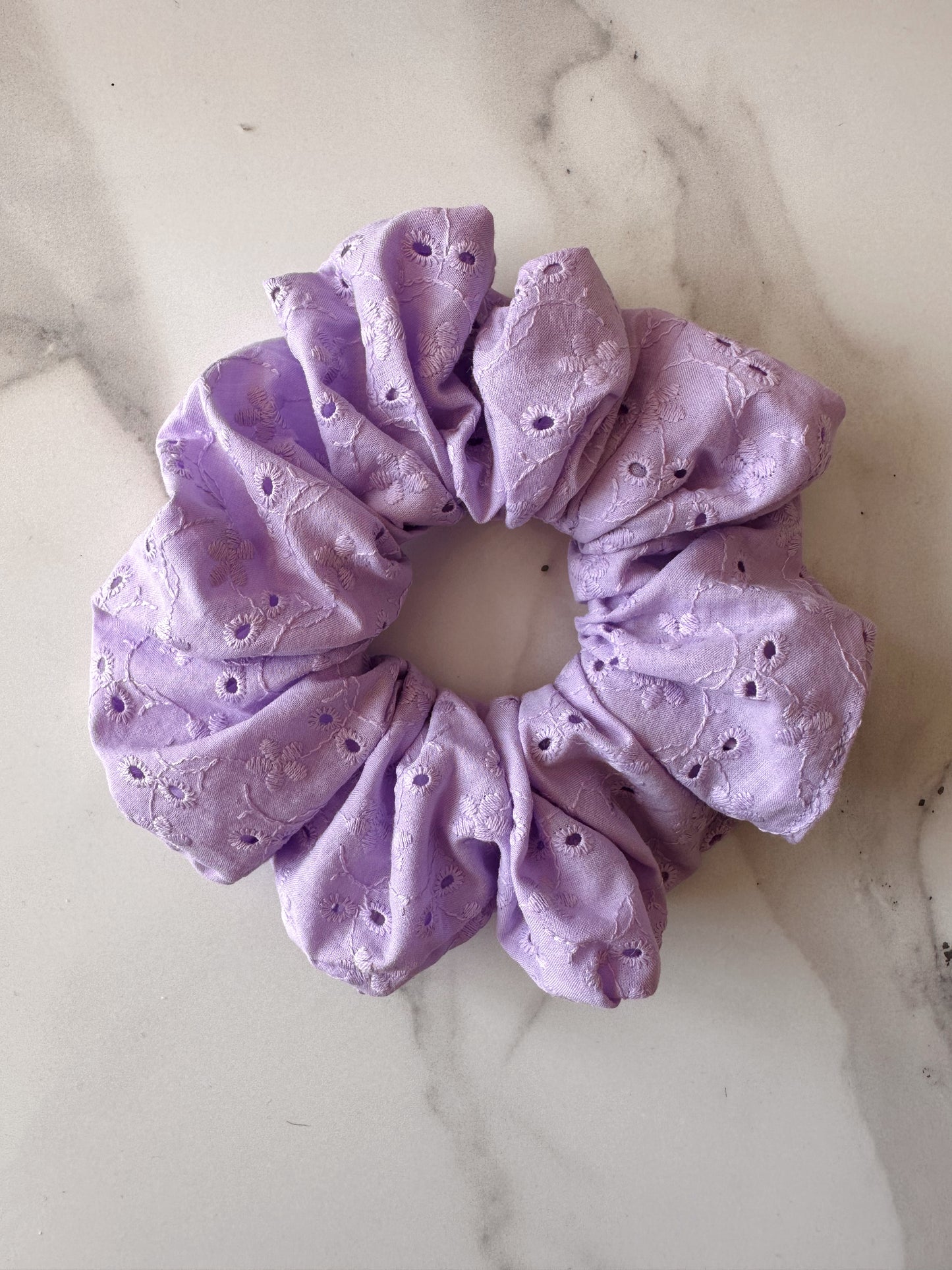 Lilac Broderie Anglaise Embroidered Scrunchie