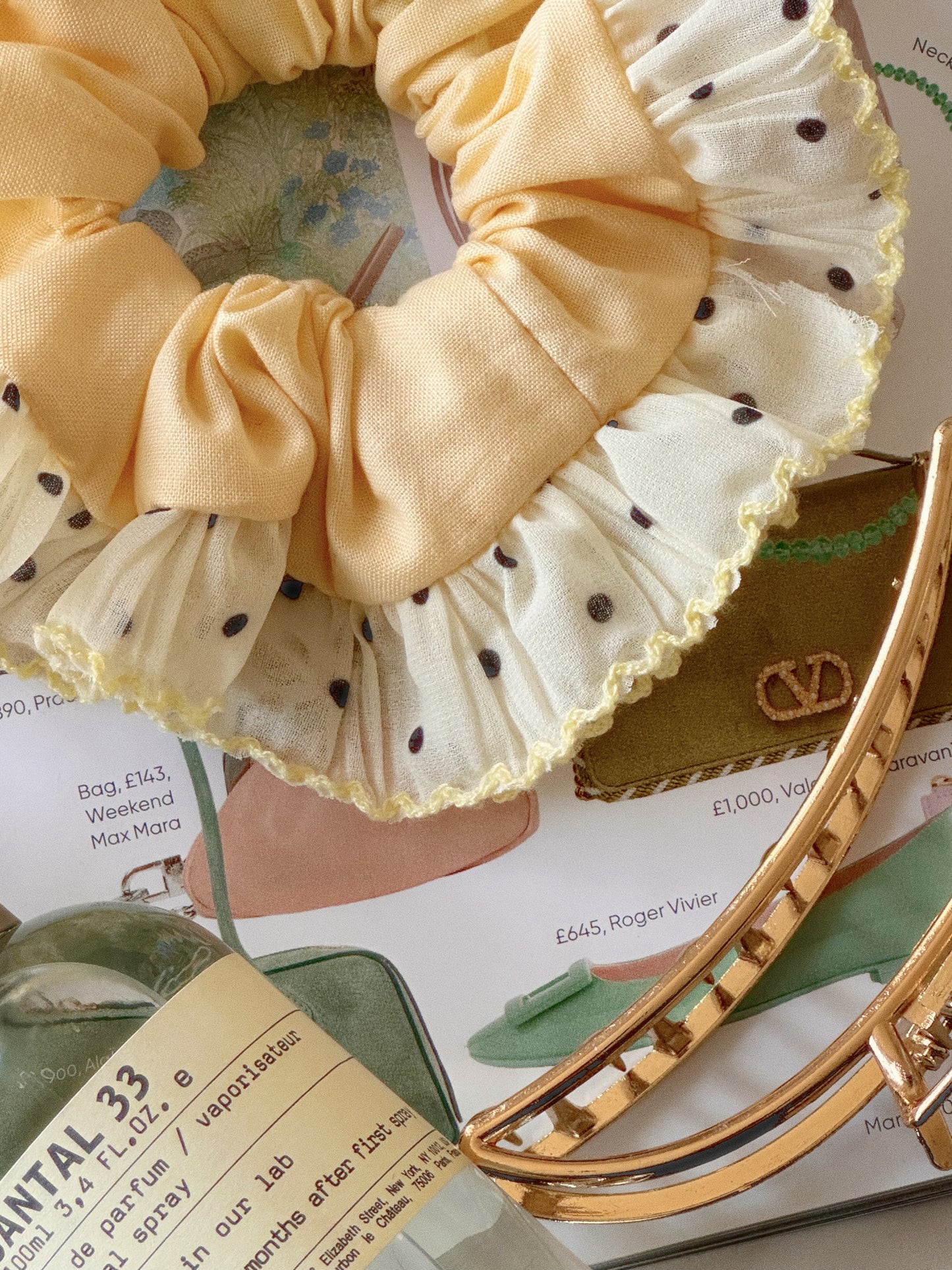 Oversized Butter Yellow Scrunchie with Polkadot Trim