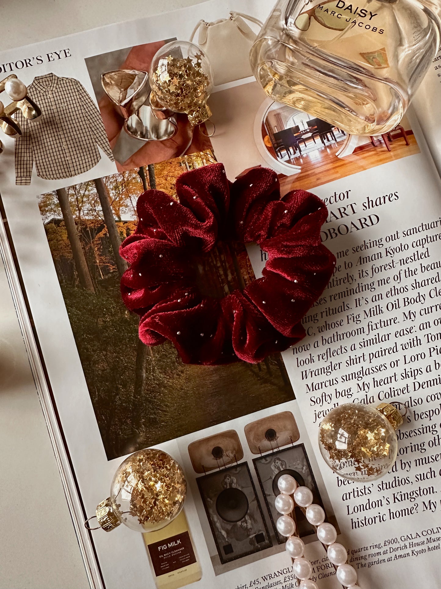 Burgundy and Silver Detail Velvet Scrunchie