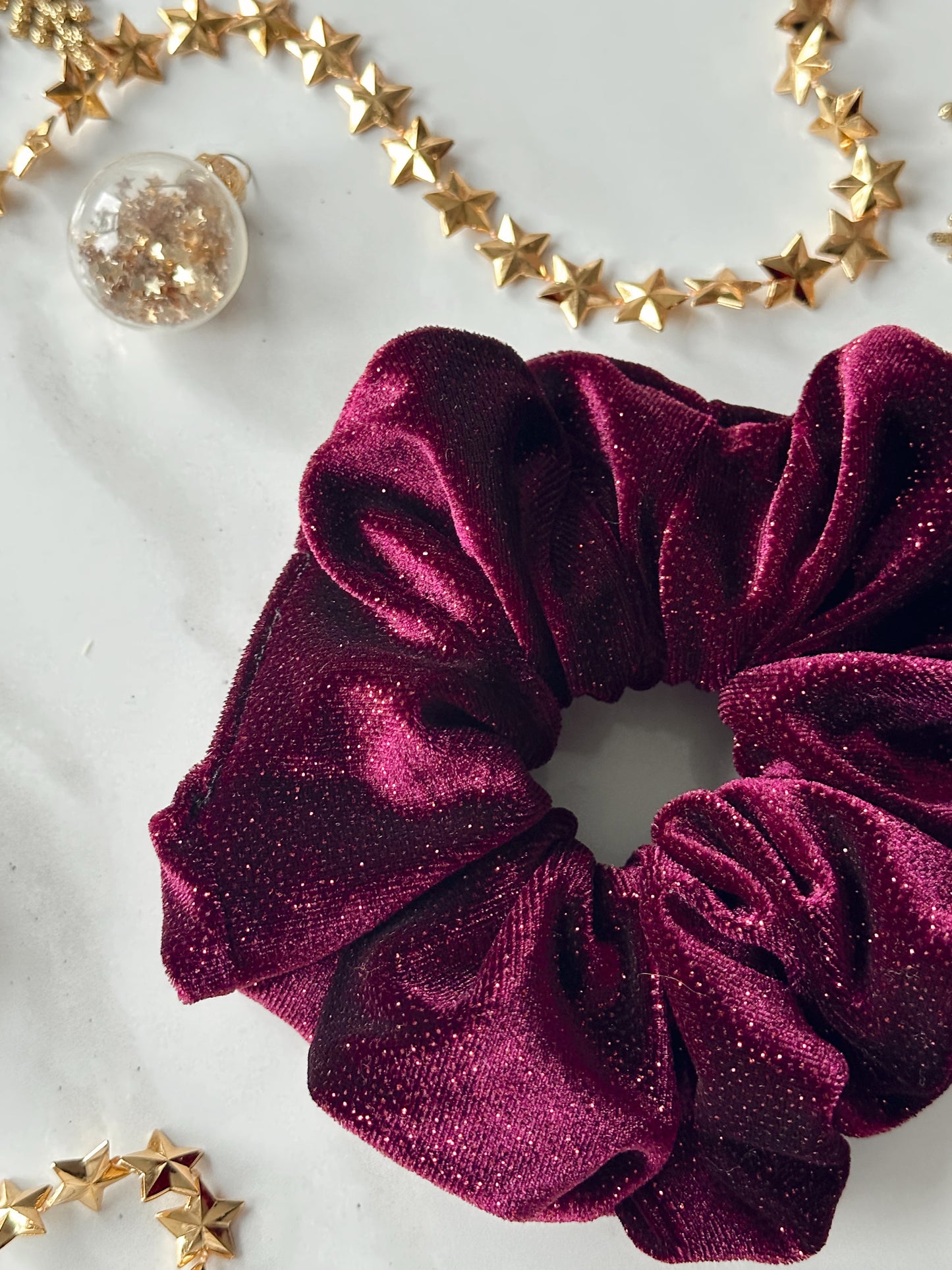 Glittery Velvet Burgundy Scrunchie
