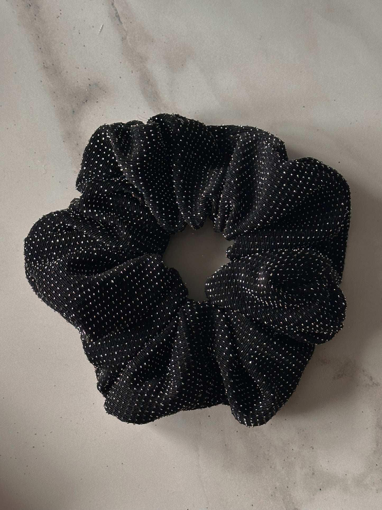 Oversized Black and Silver Scrunchie