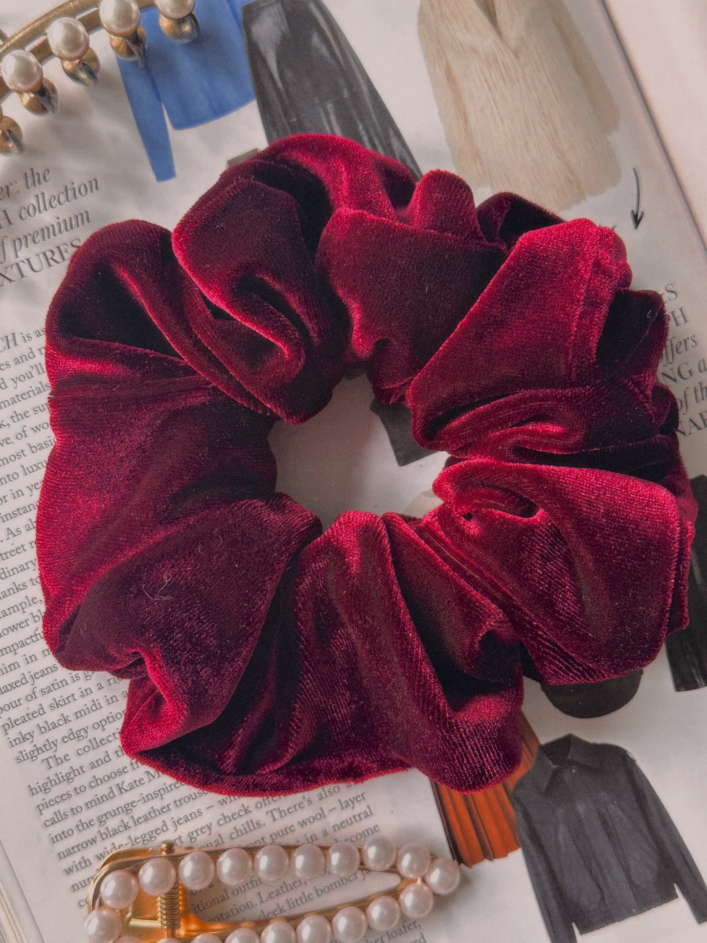 Oversized Burgundy Velvet Scrunchie