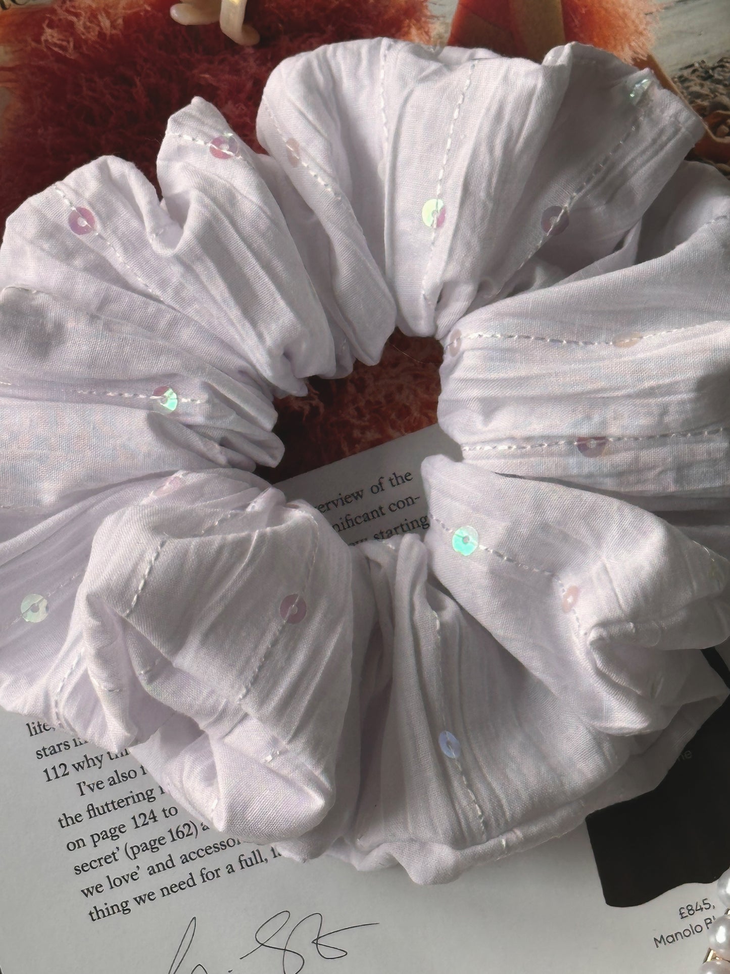 White Sequin Scrunchie