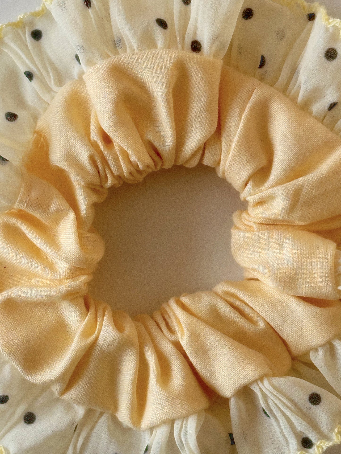 Oversized Butter Yellow Scrunchie with Polkadot Trim