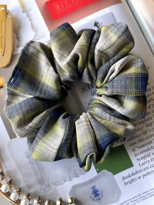 XL Green and Navy Tartan Scrunchie
