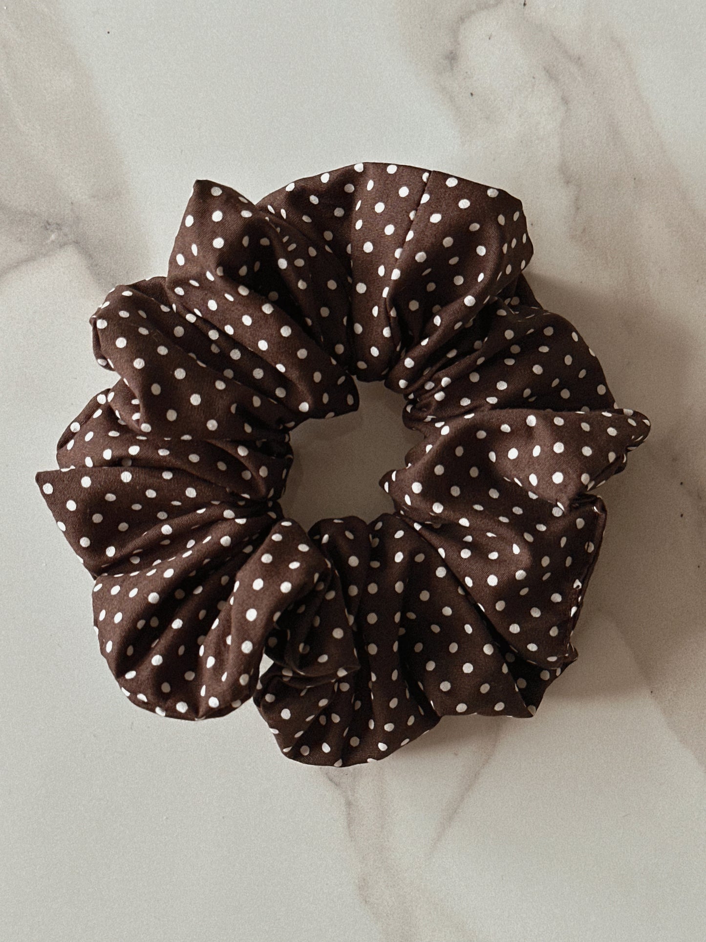 Brown Polkadot & Butter Yellow Scrunchie Duo