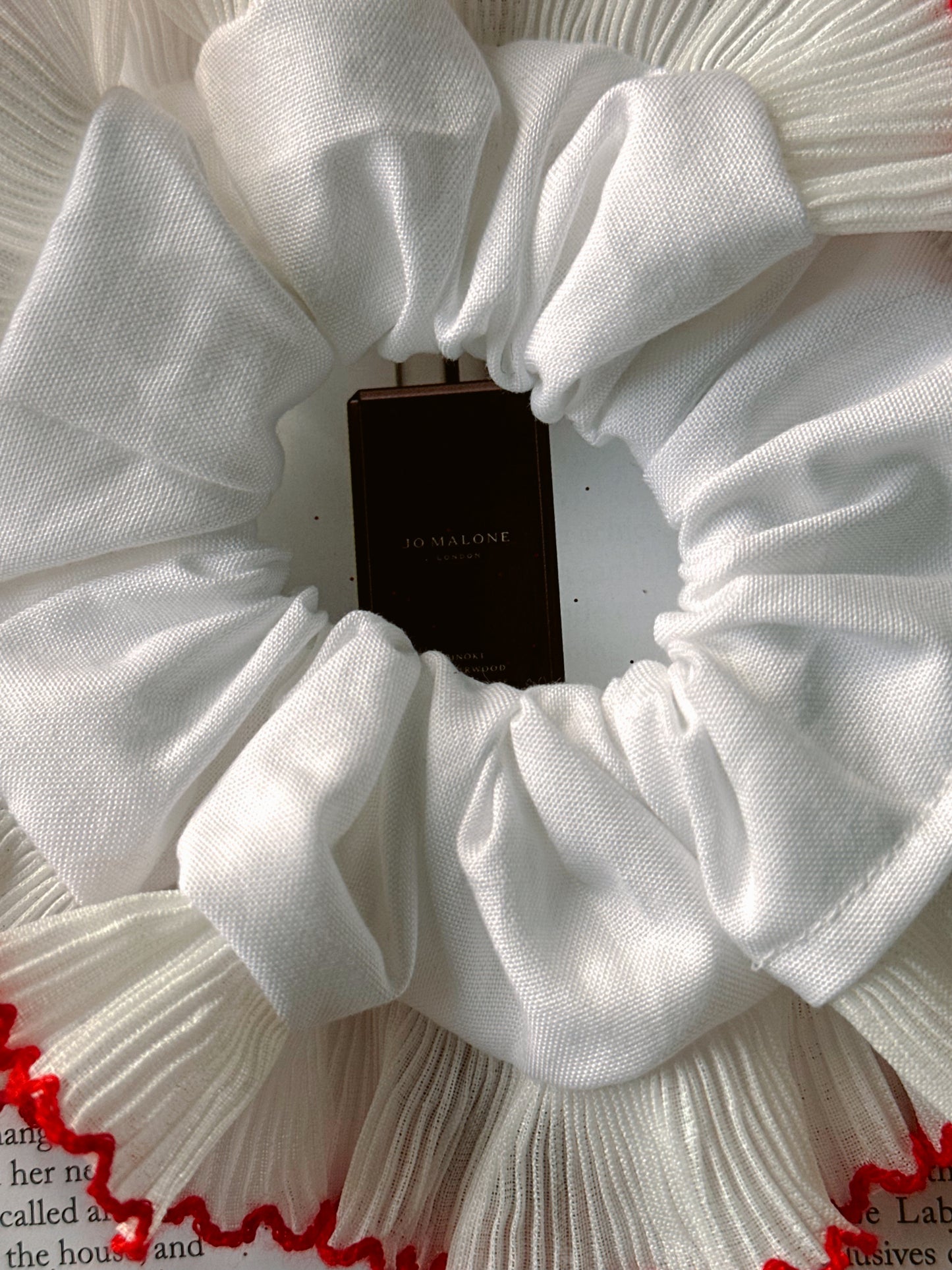 Smaller Oversized White Scrunchie with a White Frill Trim
