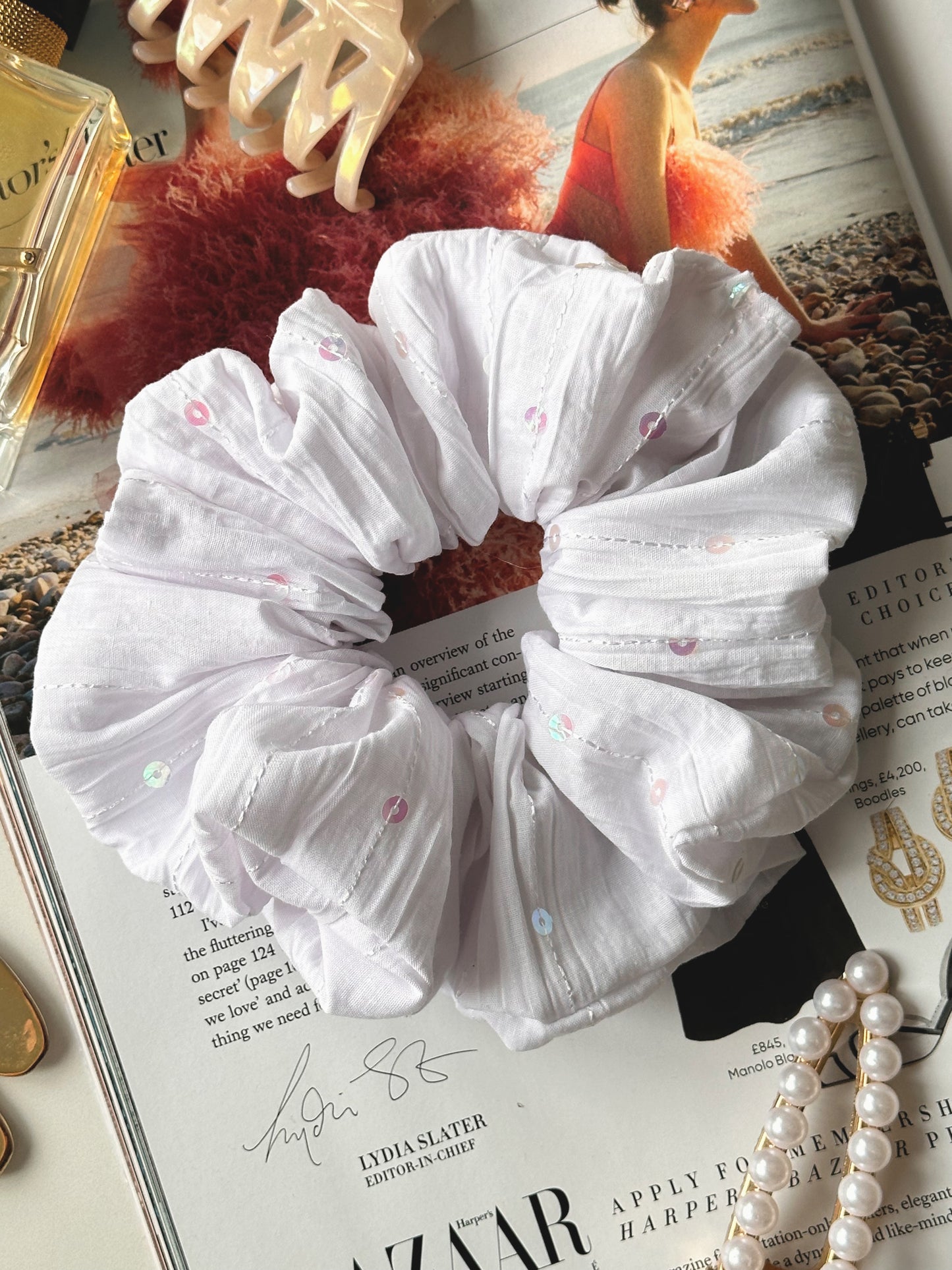 White Sequin Scrunchie