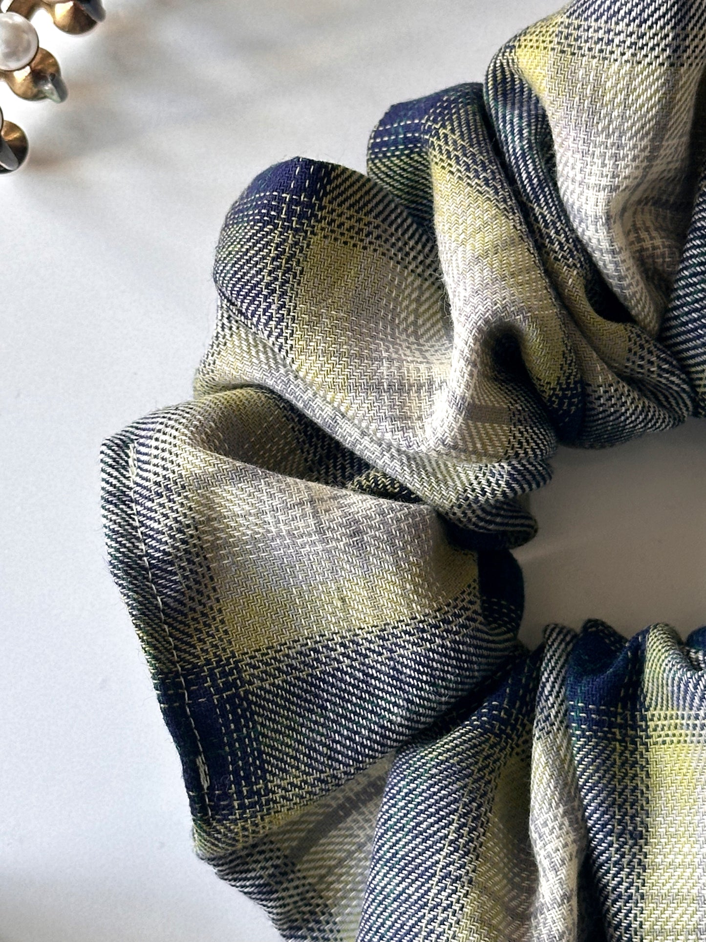 XL Green and Navy Tartan Scrunchie