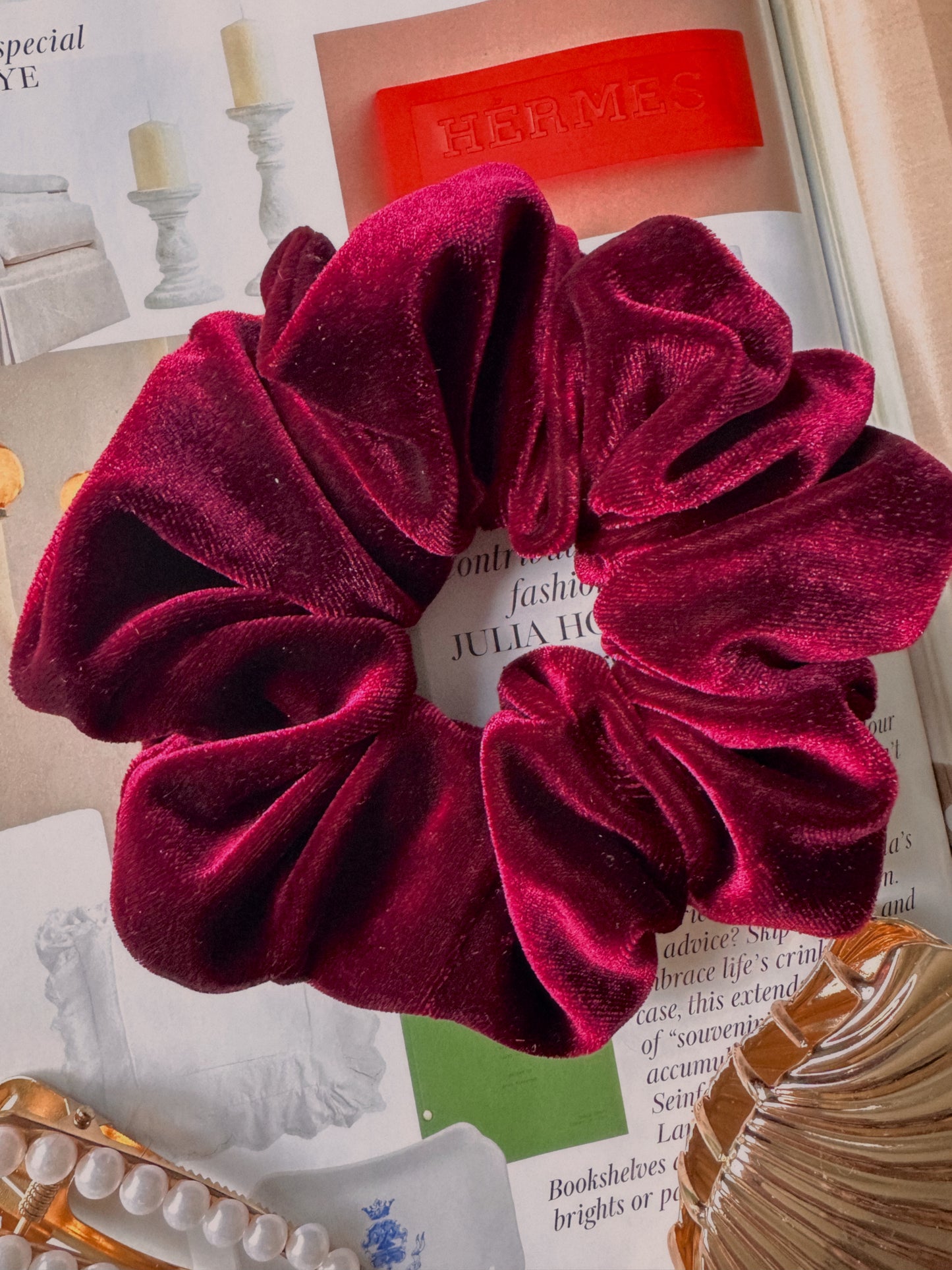 Oversized Burgundy Velvet Scrunchie