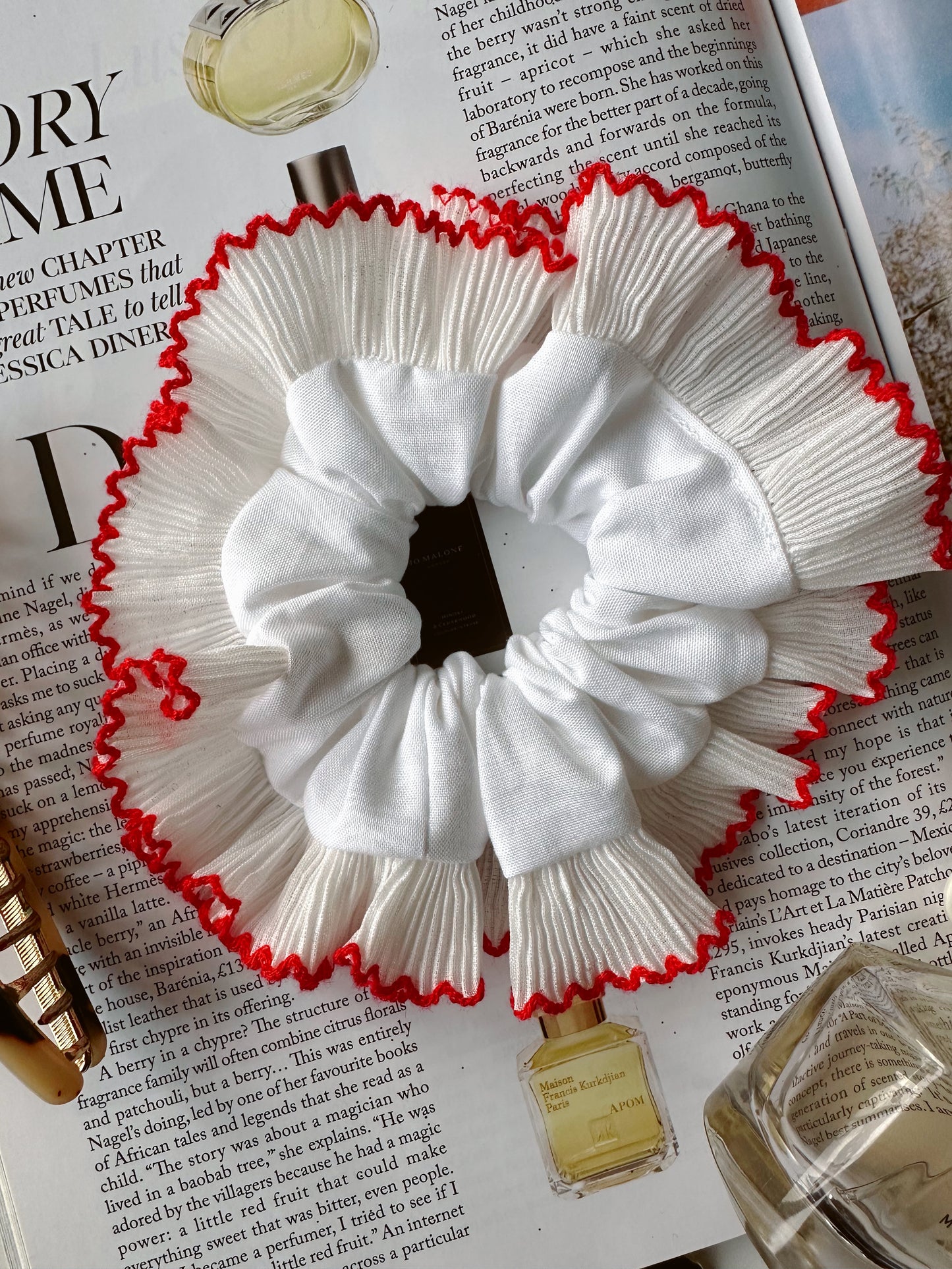 Smaller Oversized White Scrunchie with a White Frill Trim
