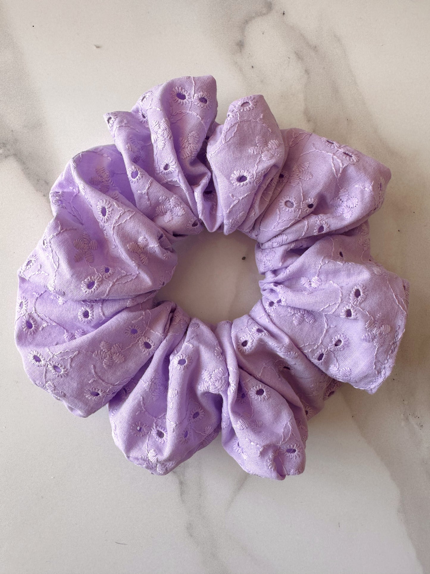 Lilac Broderie Anglaise Embroidered Scrunchie