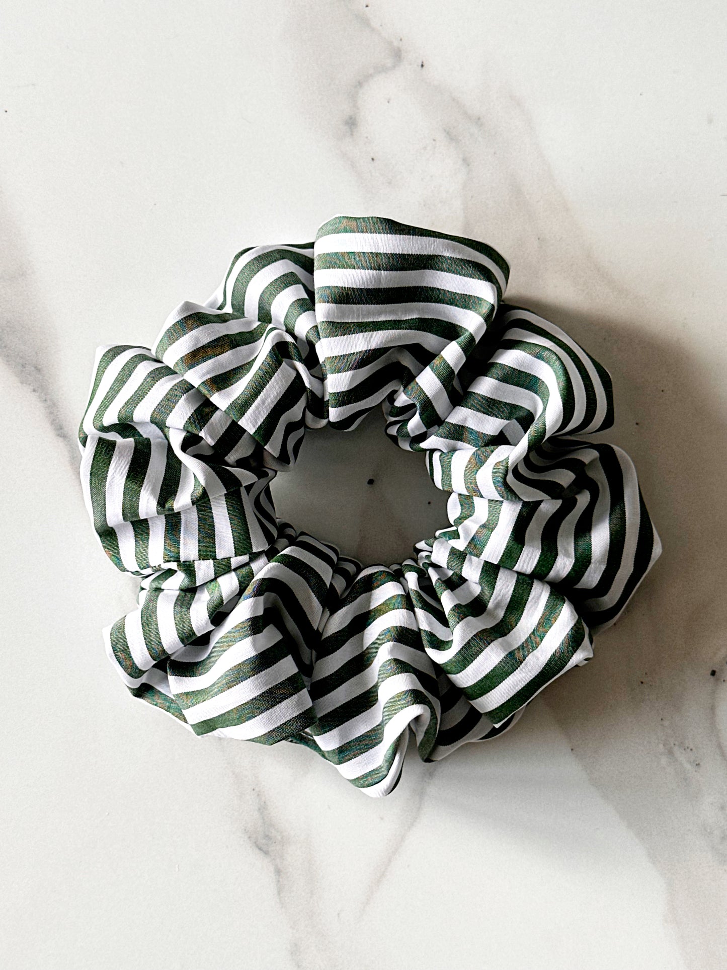 XL Dark Green Striped Scrunchie