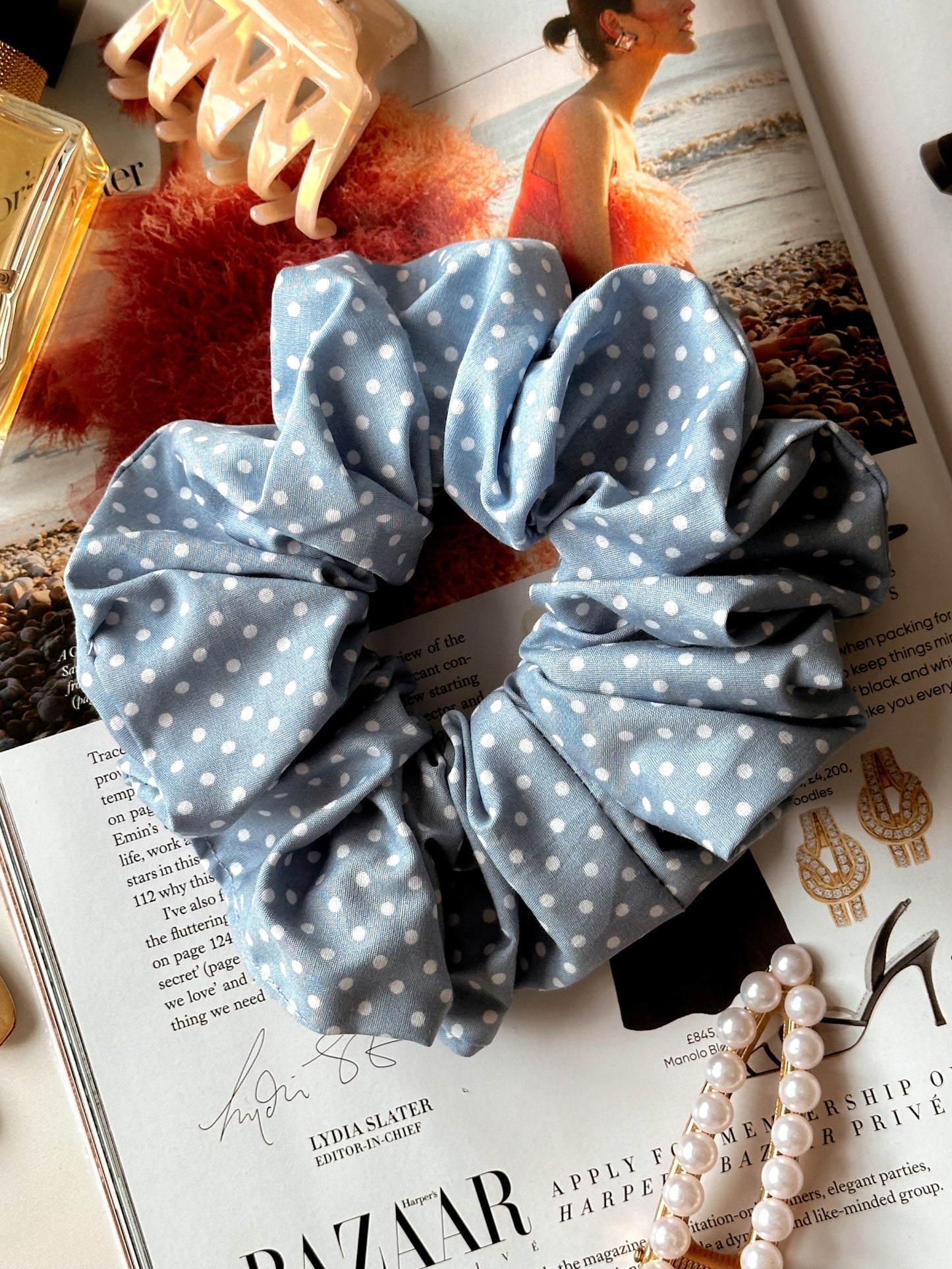 Baby Blue Polkadot & Brown Polkadot Scrunchie Duo