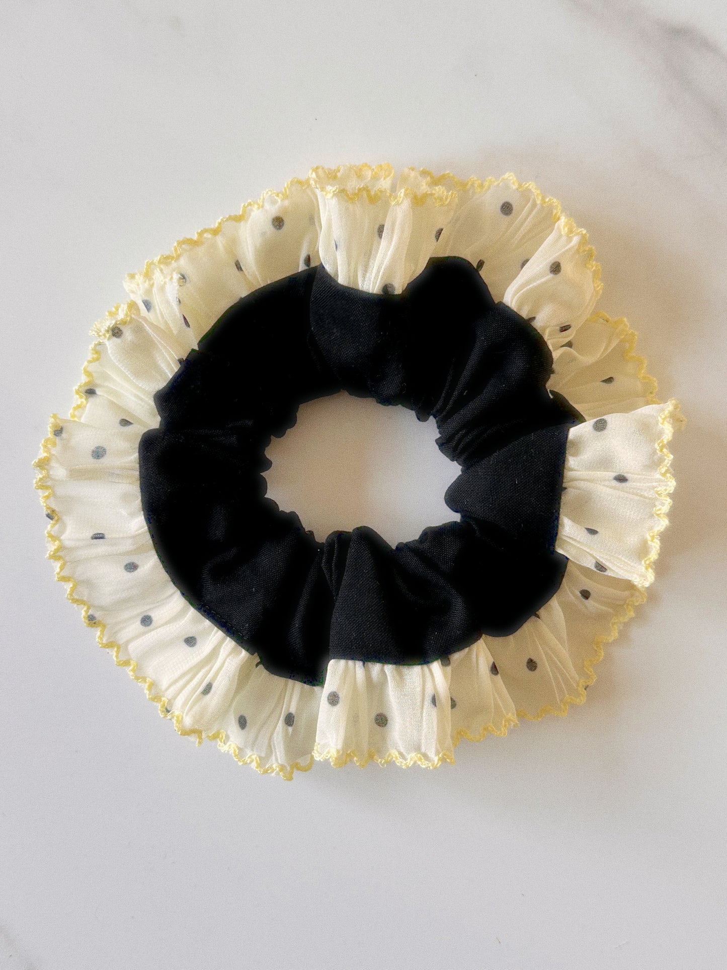 Oversized Black Scrunchie with Yellow Polkadot Trim