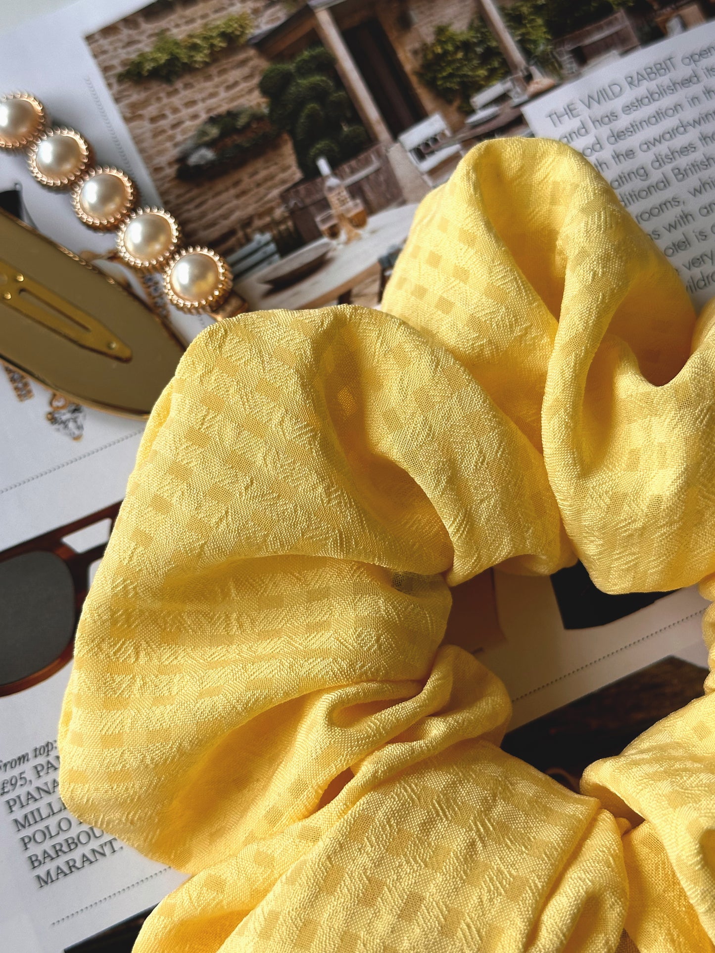Handmade Butter Yellow Gingham Chiffon Scrunchie