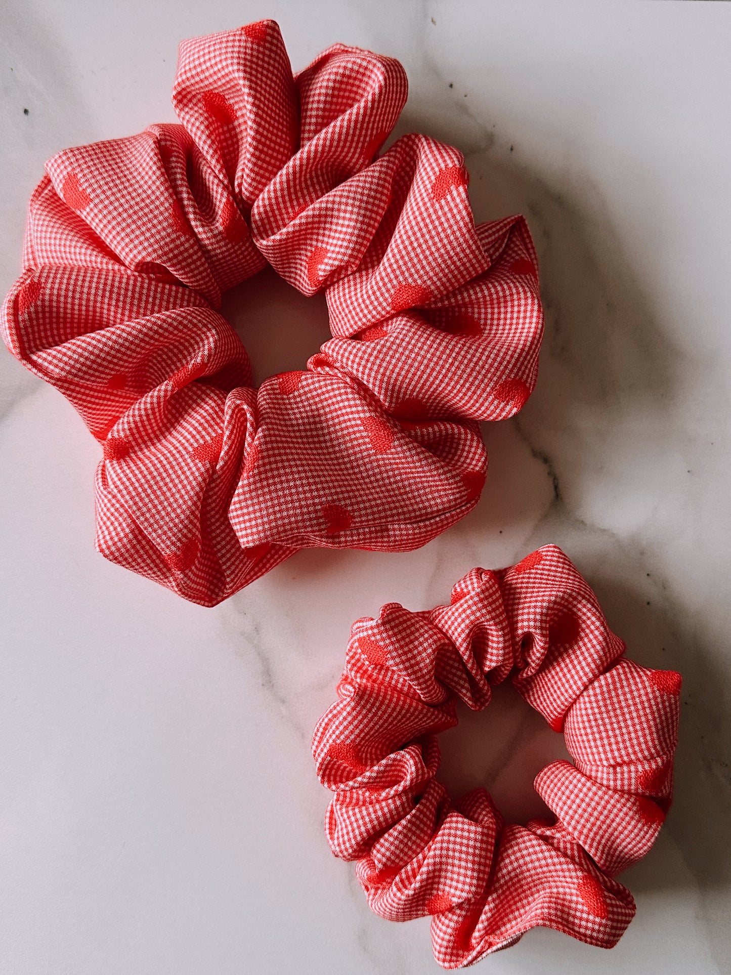 Valentines Gingham and Heart Print Scrunchie