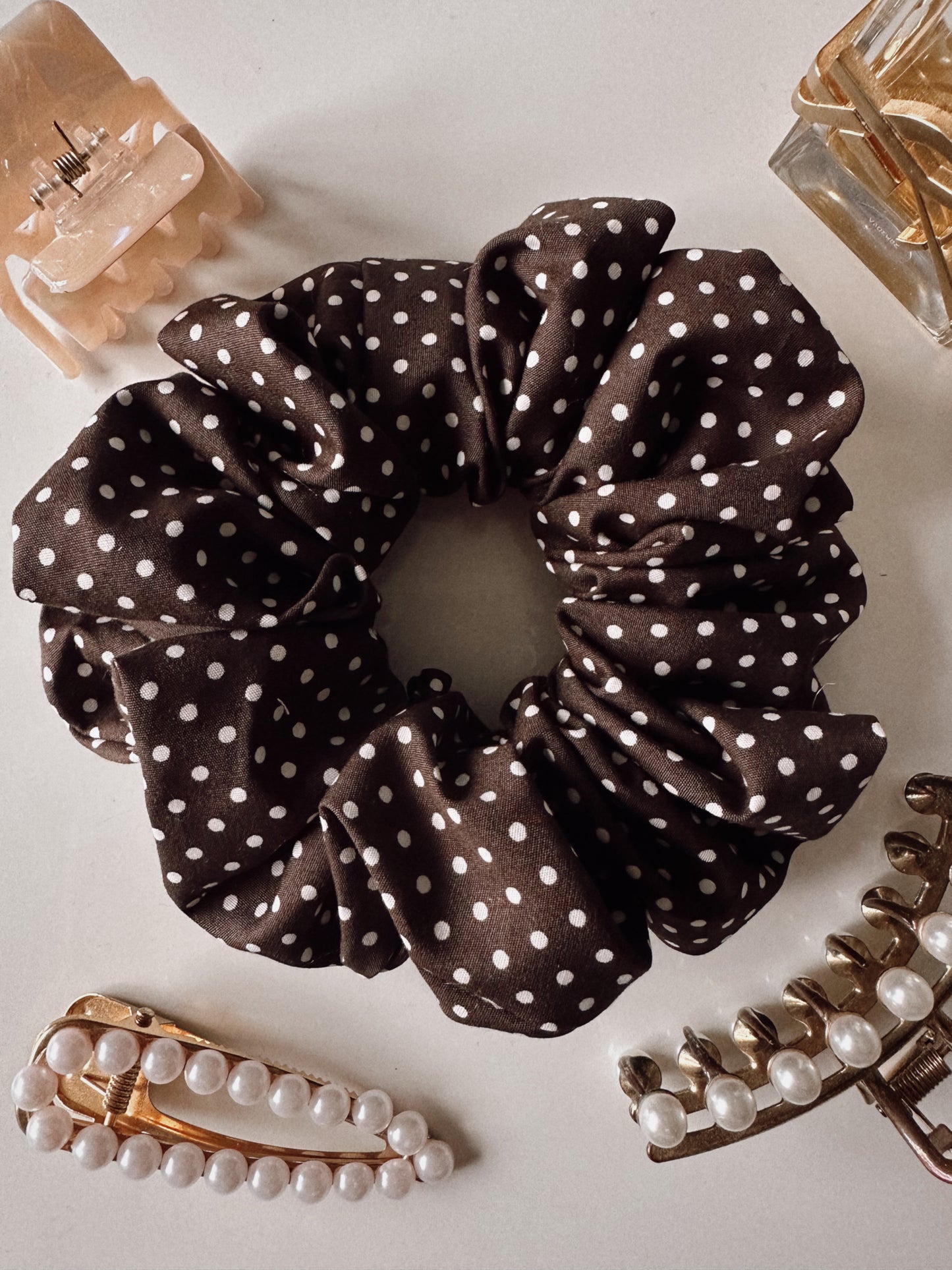 Dark Brown Polkadot Scrunchie