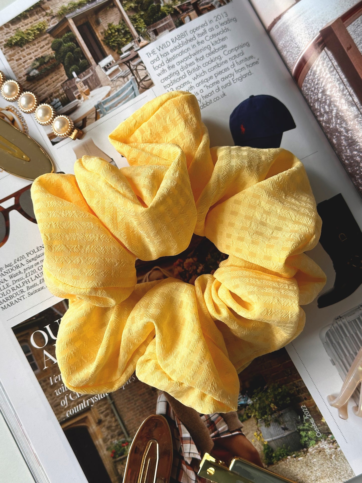 Handmade Butter Yellow Gingham Chiffon Scrunchie