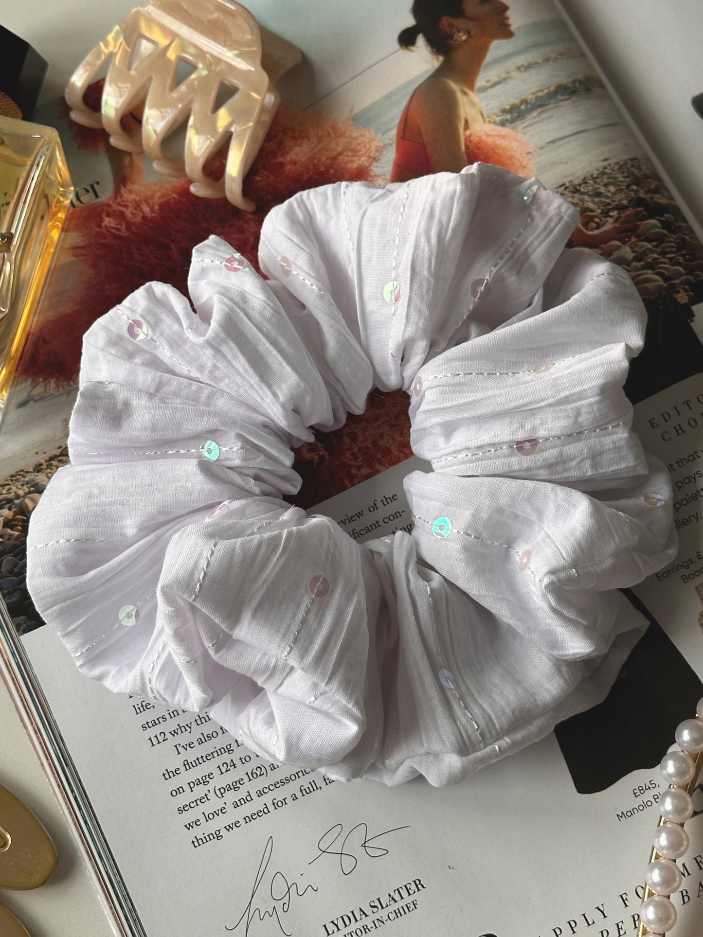White Sequin Scrunchie