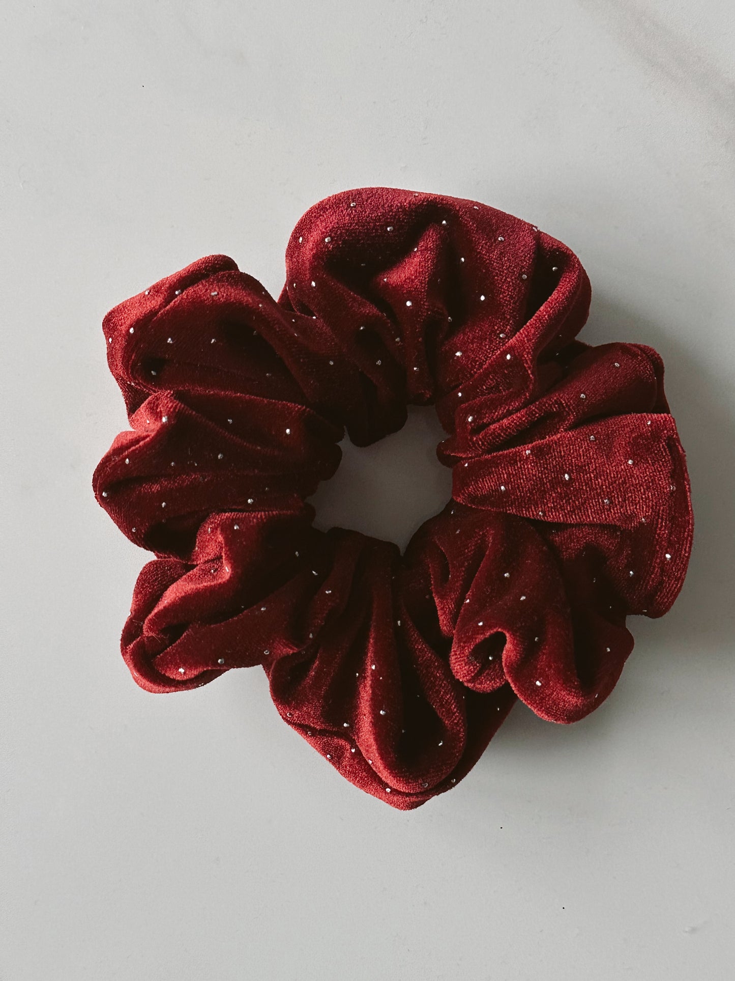 Burgundy and Silver Detail Velvet Scrunchie